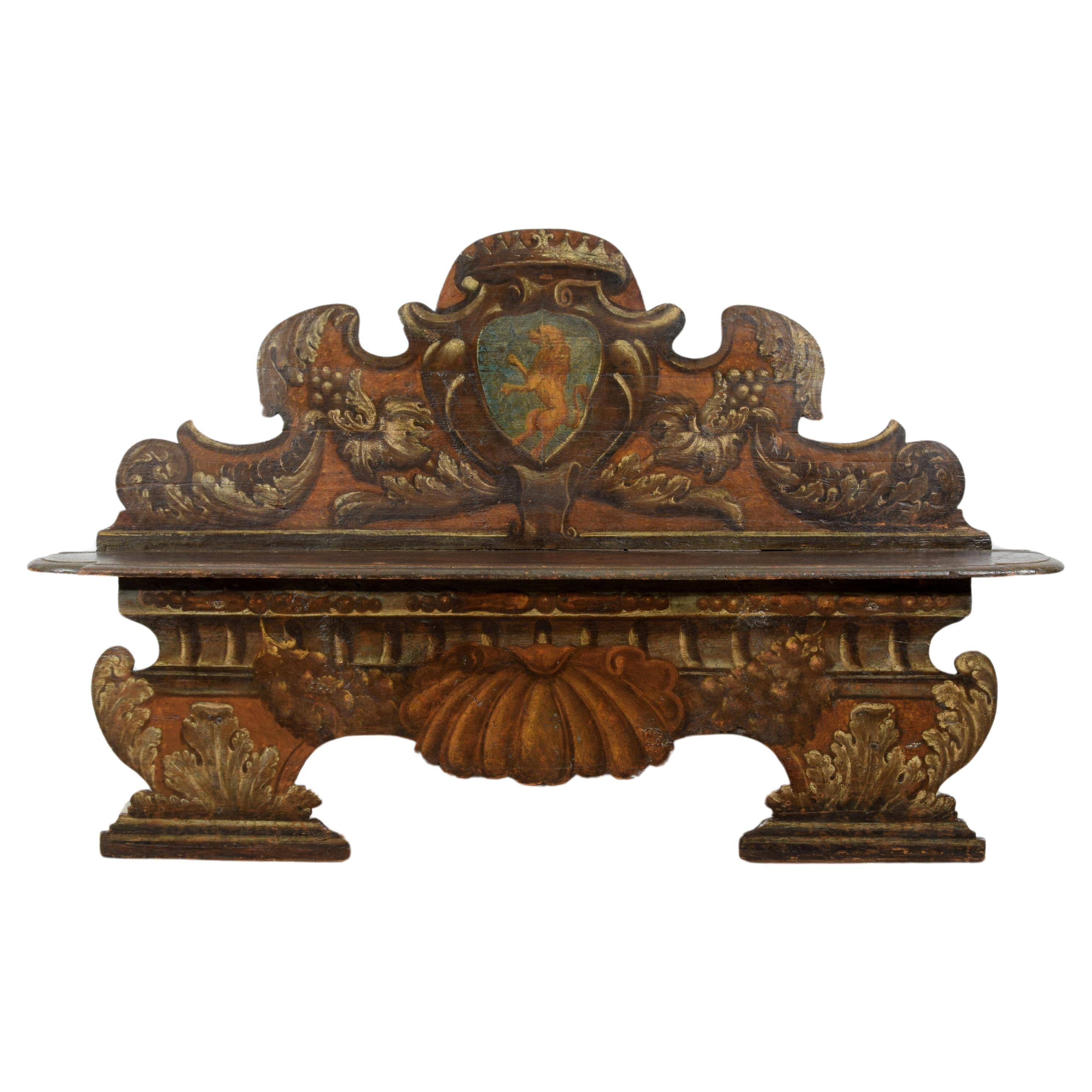 17th century, Italian Baroque Lacquered Wood Bench 