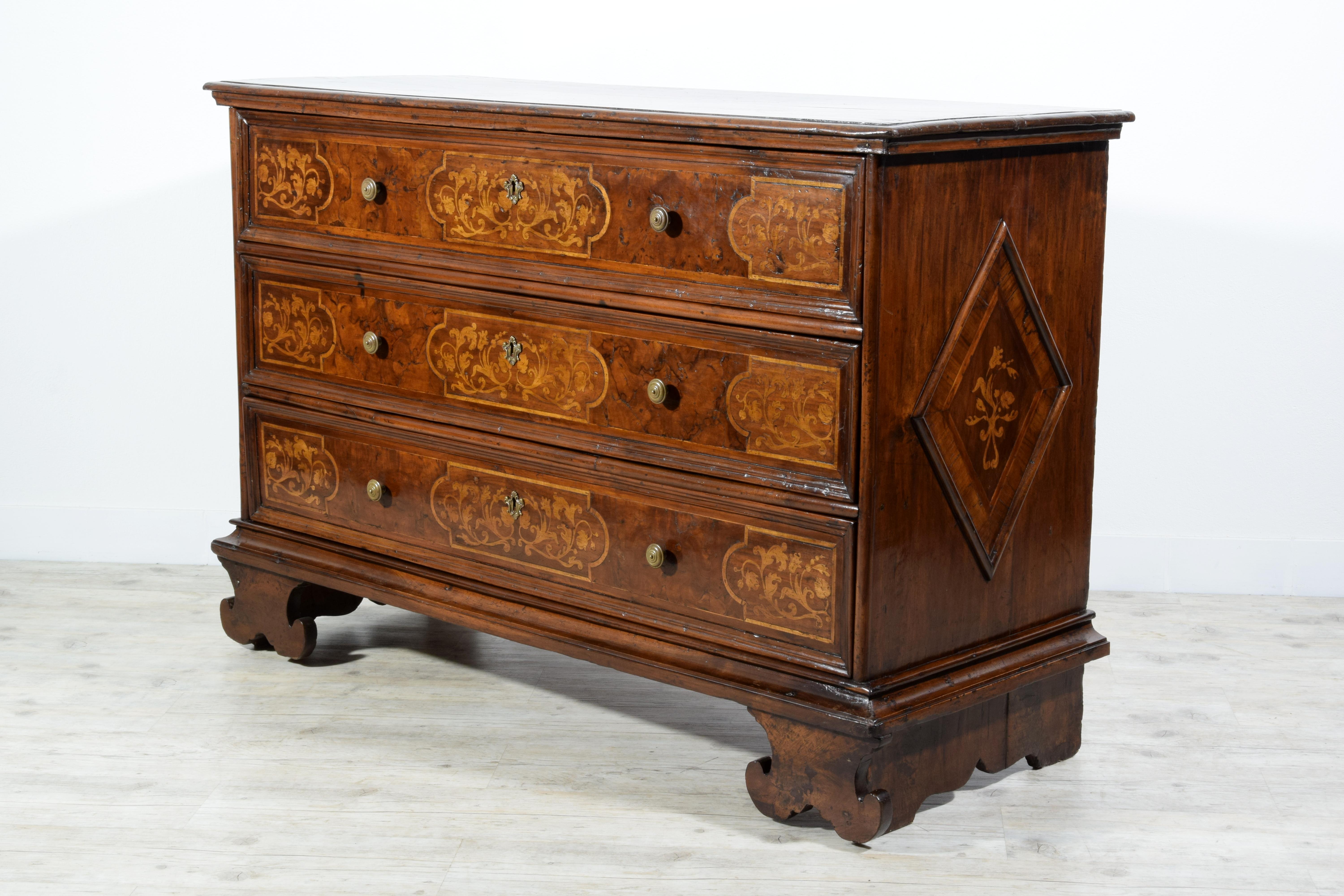 Hand-Carved 17th Century, Italian Baroque Large Walnut Chest of Drawers For Sale