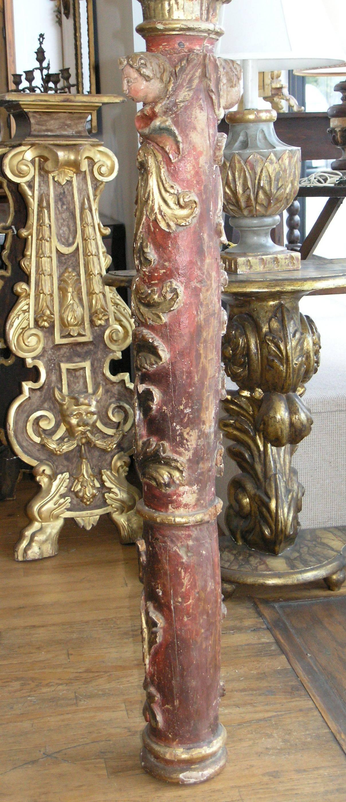 17th Century Italian Baroque Parcel-Gilt and Paint Column In Good Condition For Sale In Los Angeles, CA