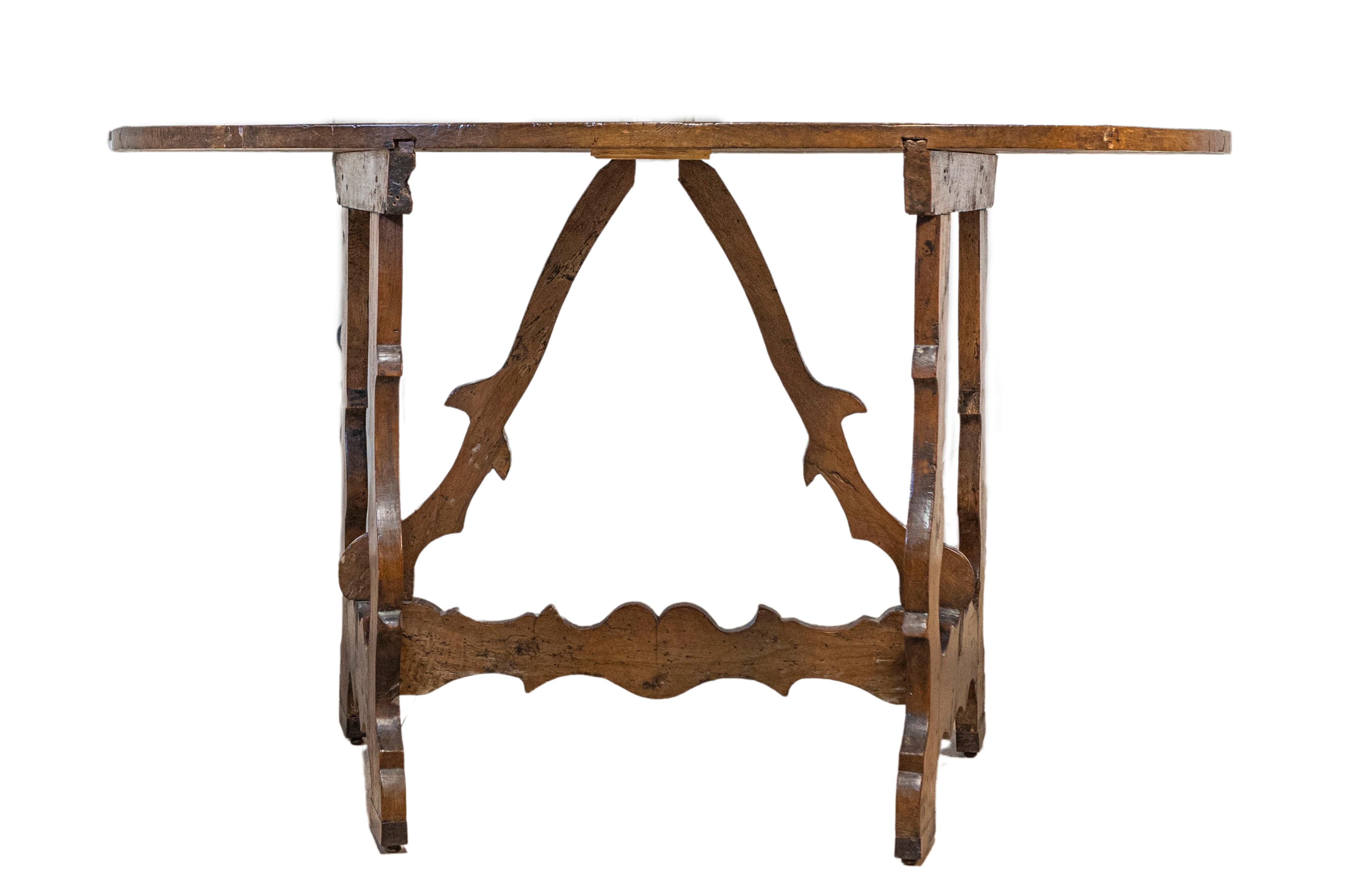 18th Century and Earlier 17th Century Italian Baroque Period Walnut Demilune Table with Carved Lyre Base For Sale