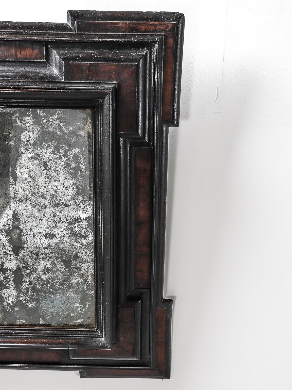 18th Century and Earlier 17th Century Dutch Baroque Walnut and Ebonized Mirror