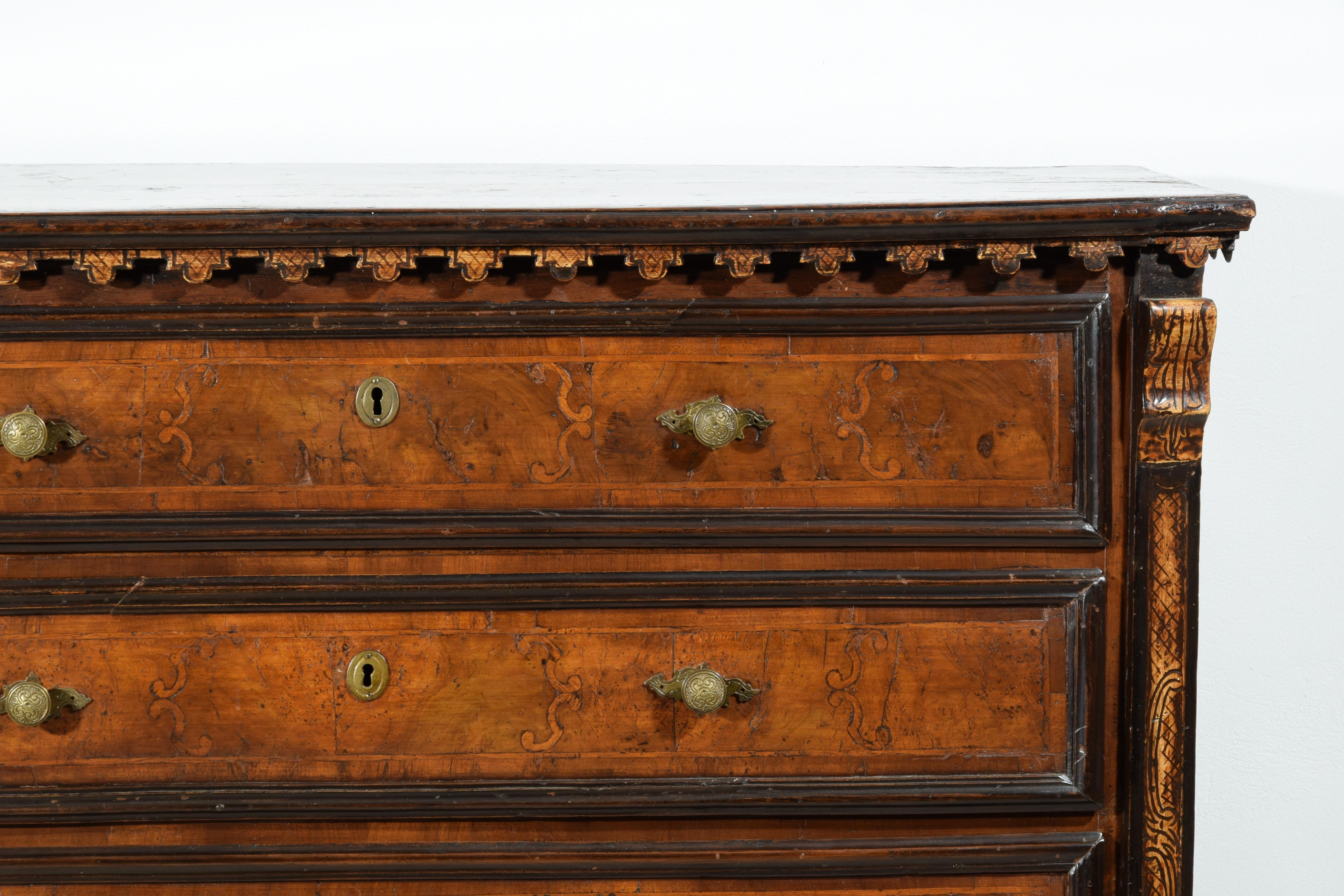 17th Century, Italian Baroque Walnut Chest of Drawers For Sale 10