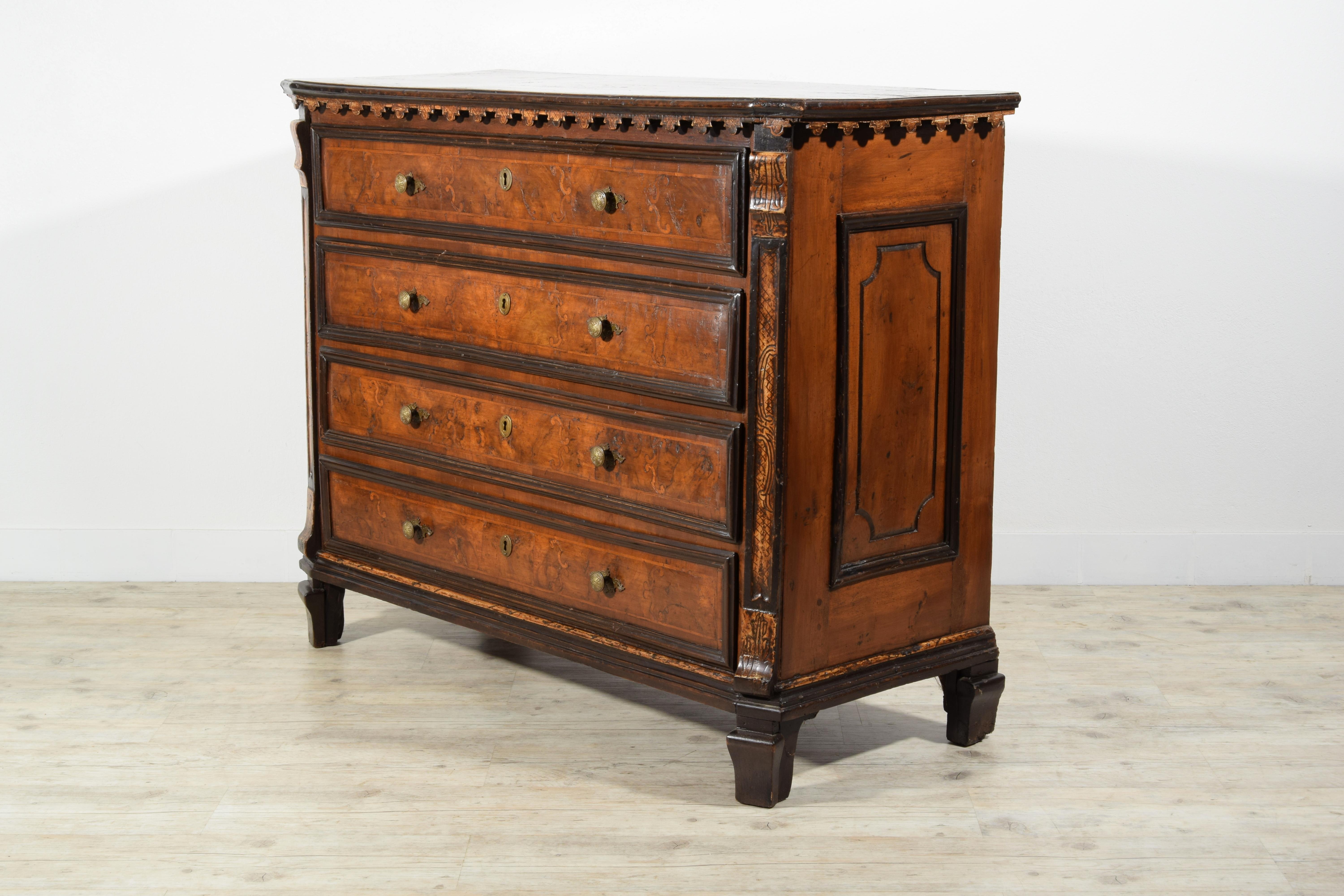 18th Century and Earlier 17th Century, Italian Baroque Walnut Chest of Drawers For Sale
