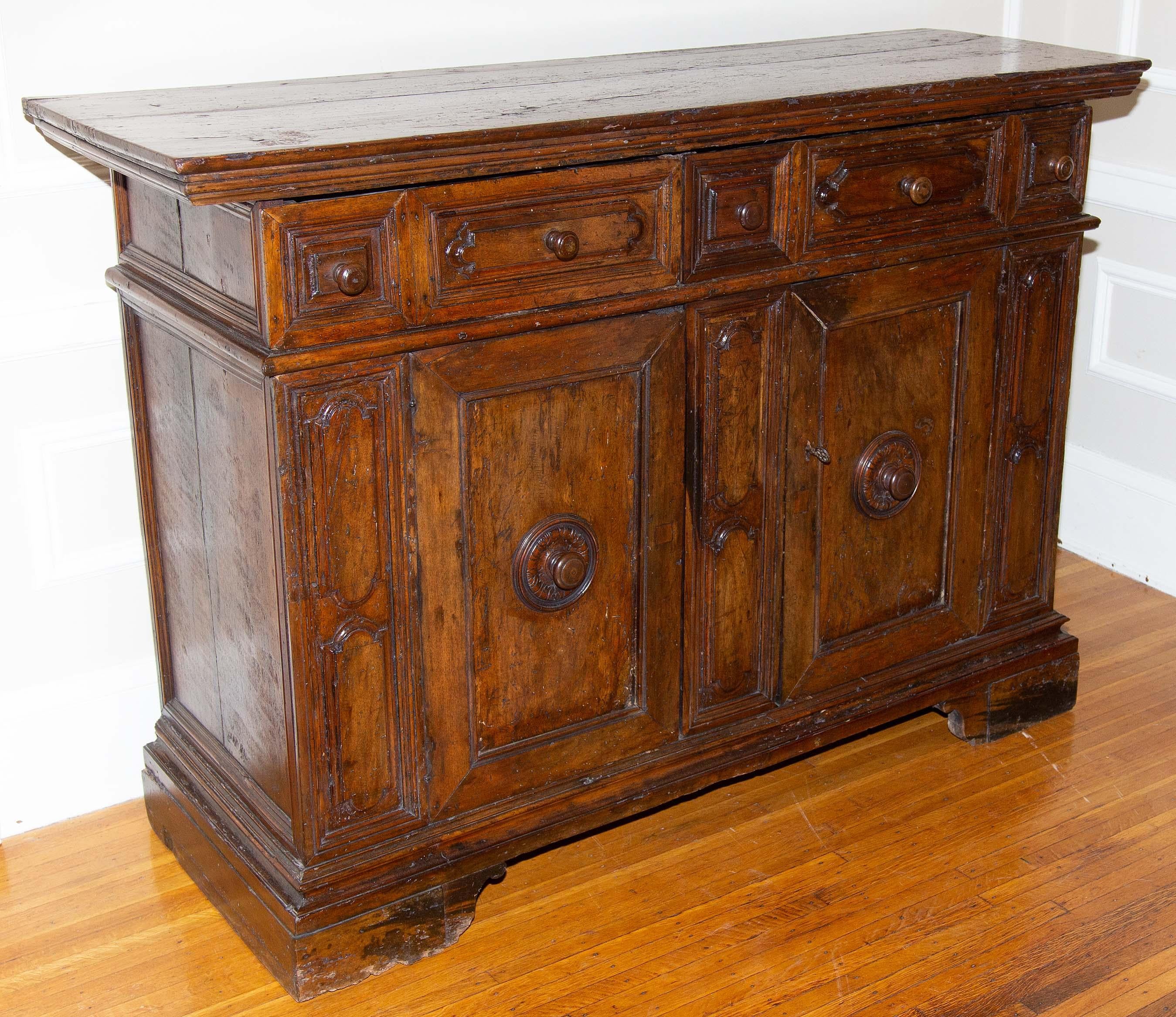 Carved 17th Century Italian Baroque Walnut Credenza