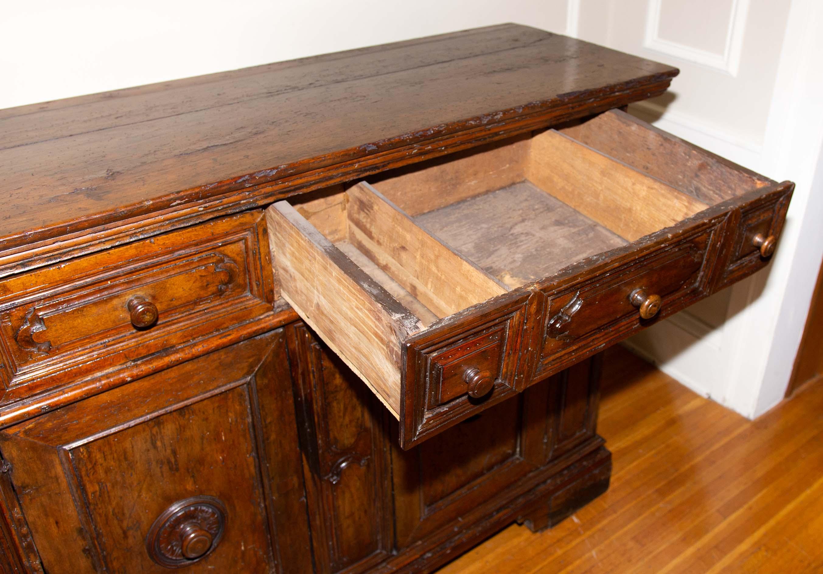 18th Century and Earlier 17th Century Italian Baroque Walnut Credenza