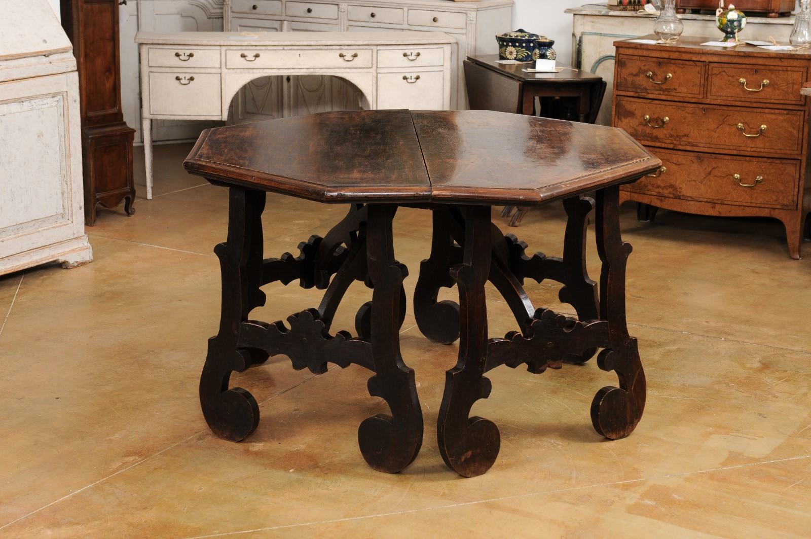 17th Century Italian Baroque Walnut Fratino Consoles with Carved Bases, a Pair For Sale 8