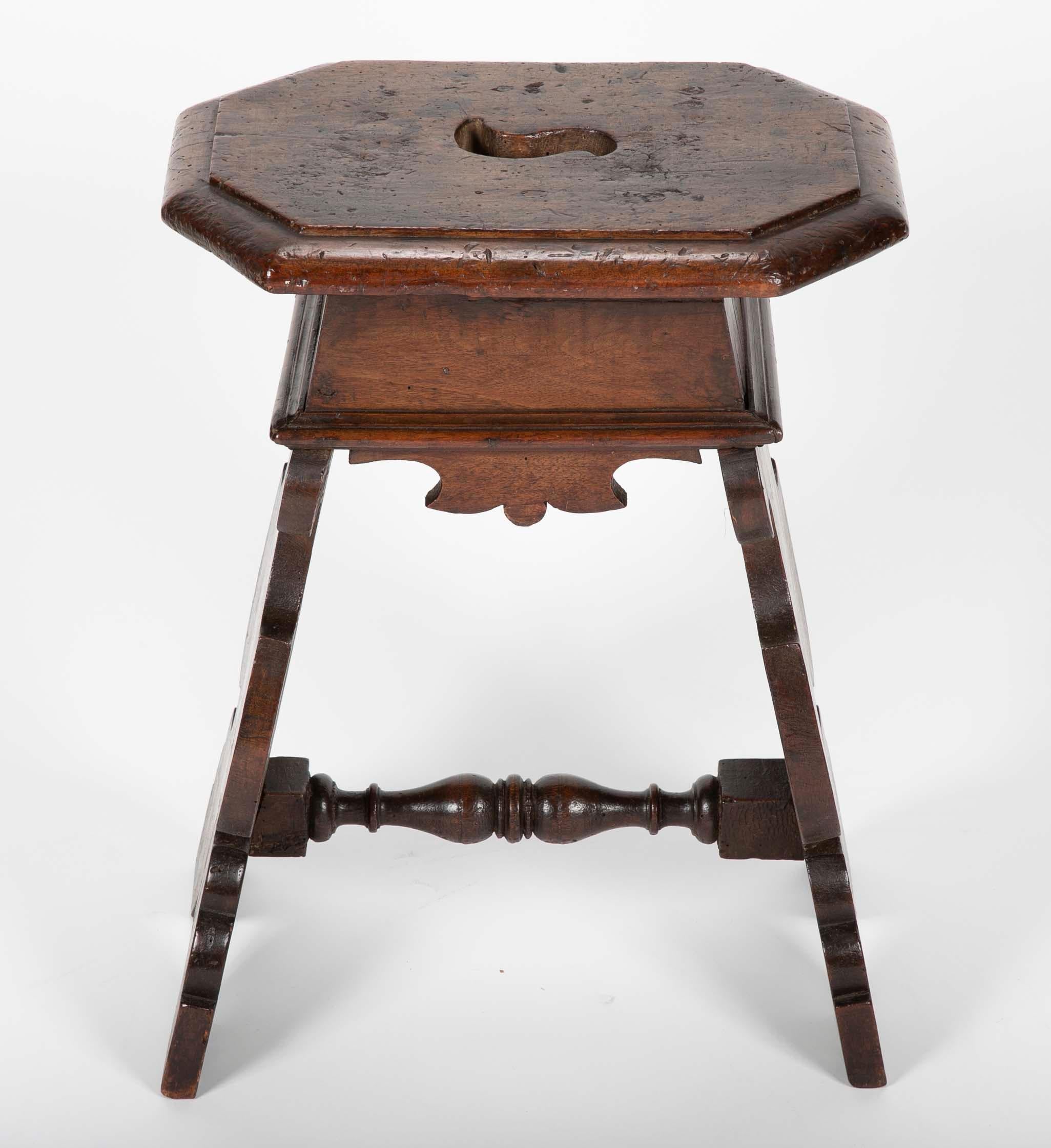 Hand-Carved 17th Century Italian Baroque Walnut Stool