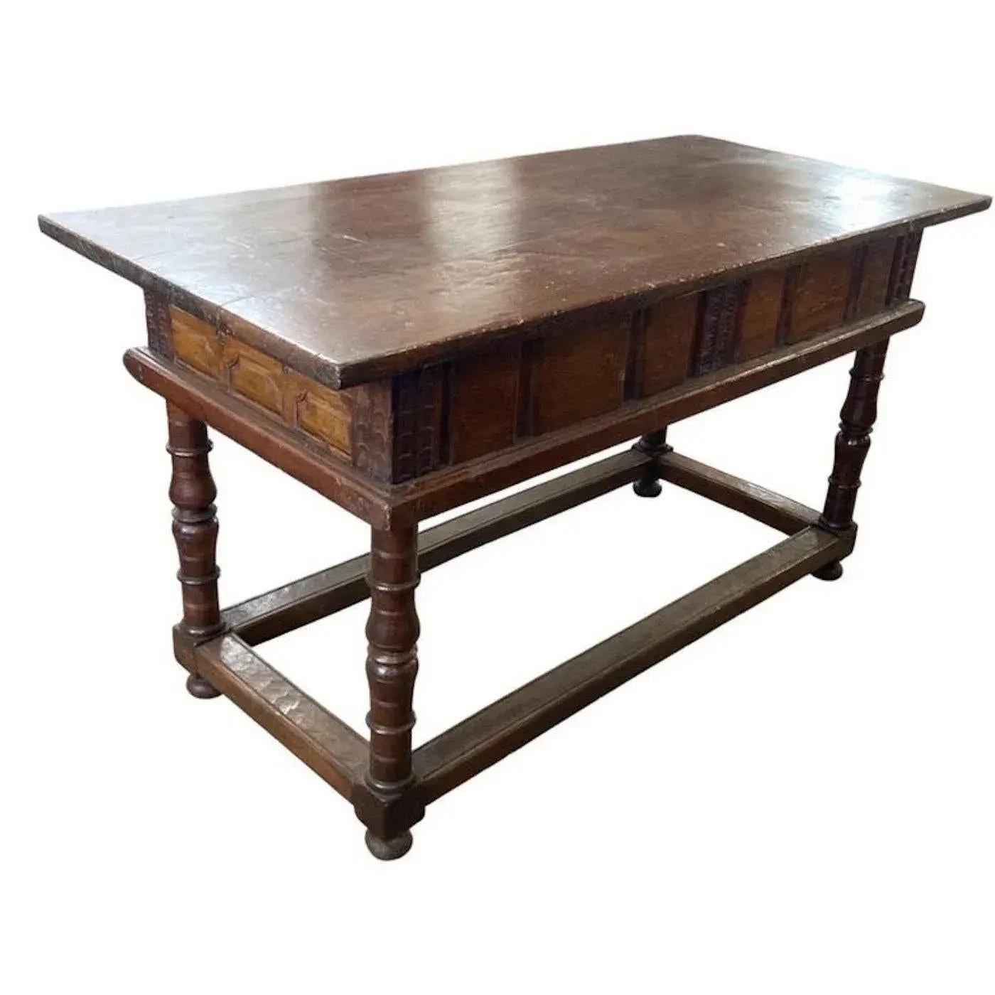 Hand-Carved 17th Century Italian Baroque Walnut Table / Console Table For Sale