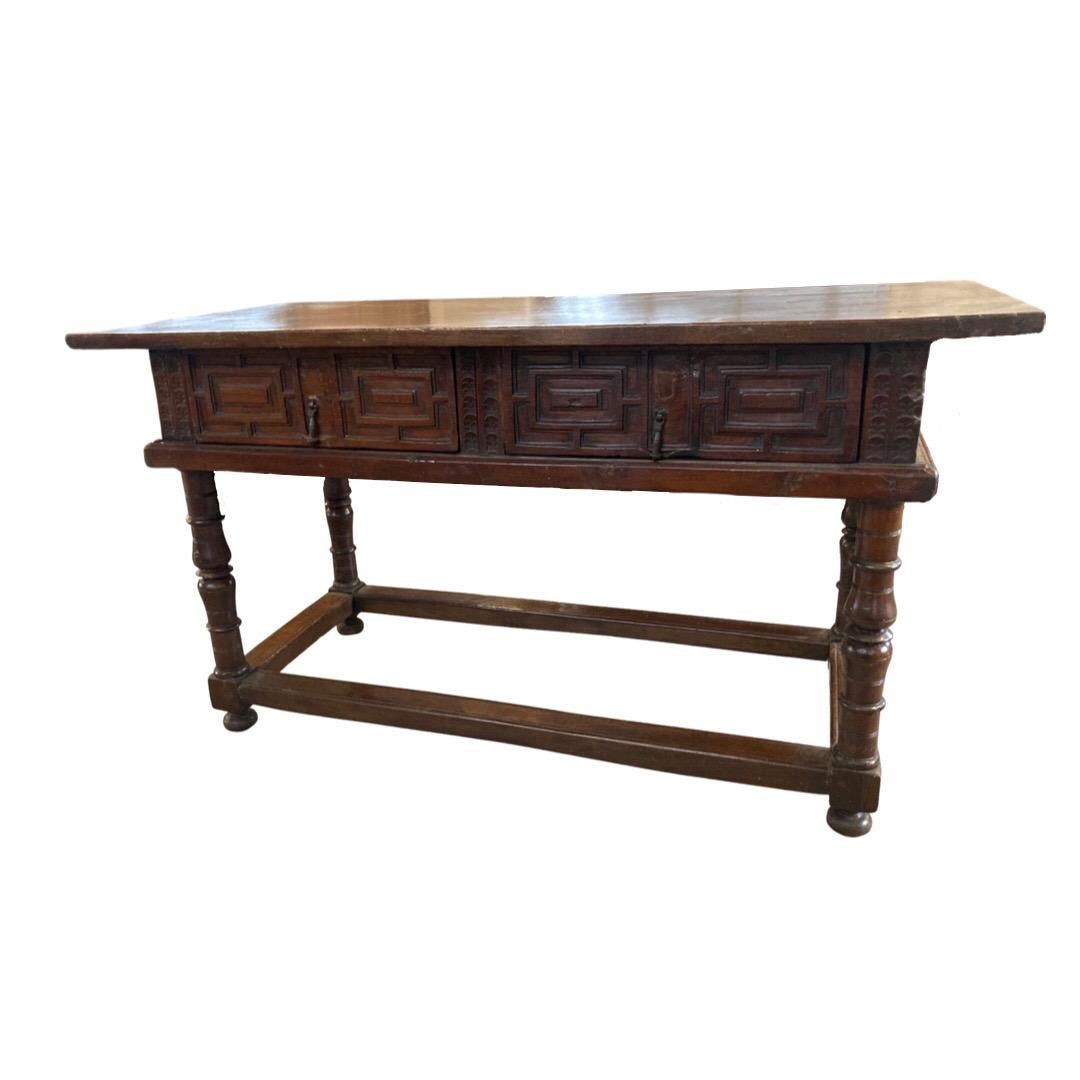 Baroque table hand-made and hand-carved in Italy or Spain in the mid 1600s. I will be honest, this is a Spanish-style table but was bought in Italy, and when we think about the fact that half of Italy was under Spanish control in this period of
