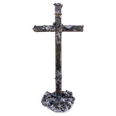 Antique 17th Century Italian Black Cross with Black Crystal Quartz on a Crystal Cluster