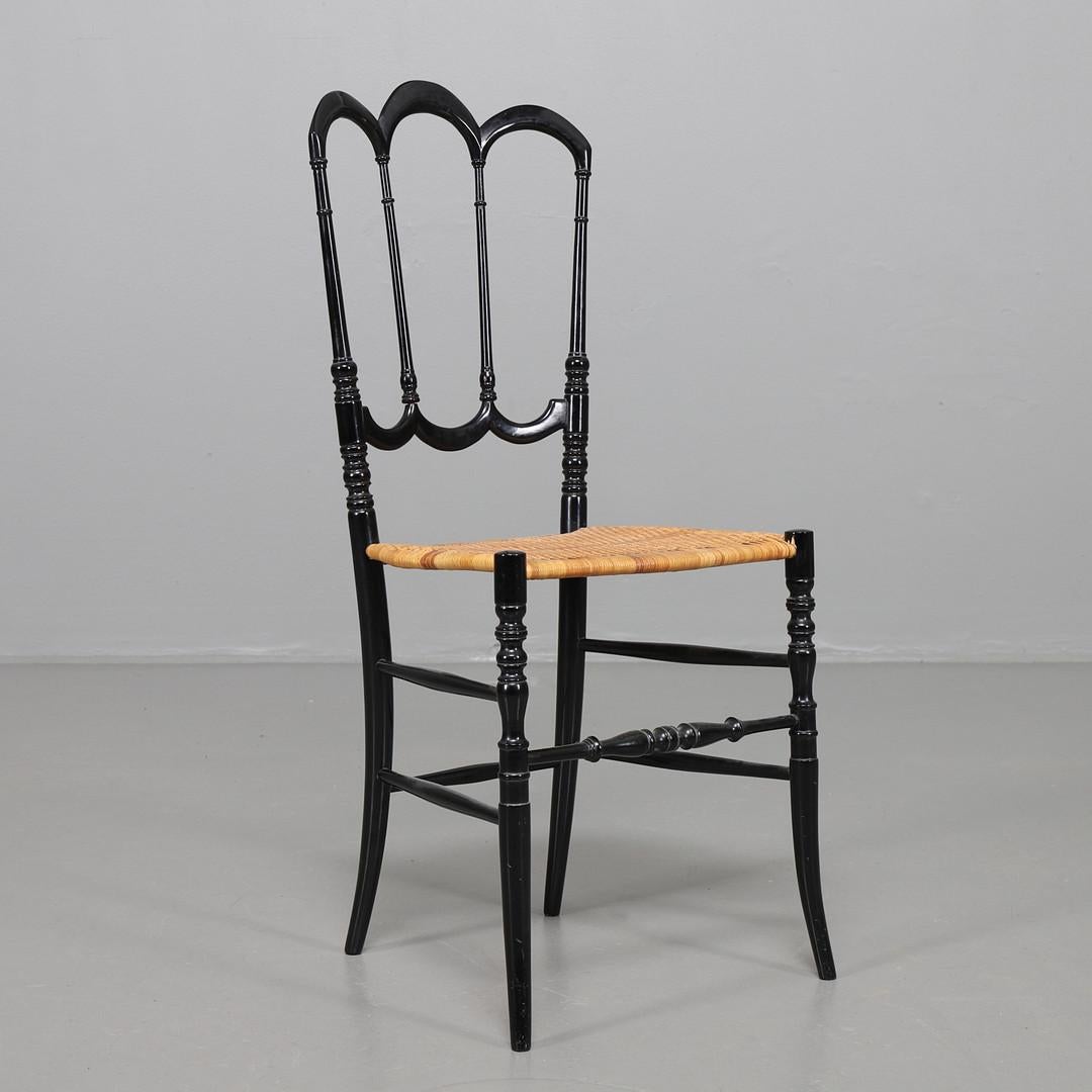 Empire 17th Century Italian Black Lacquered Herringbone Cane Seat Chiavari Chair For Sale