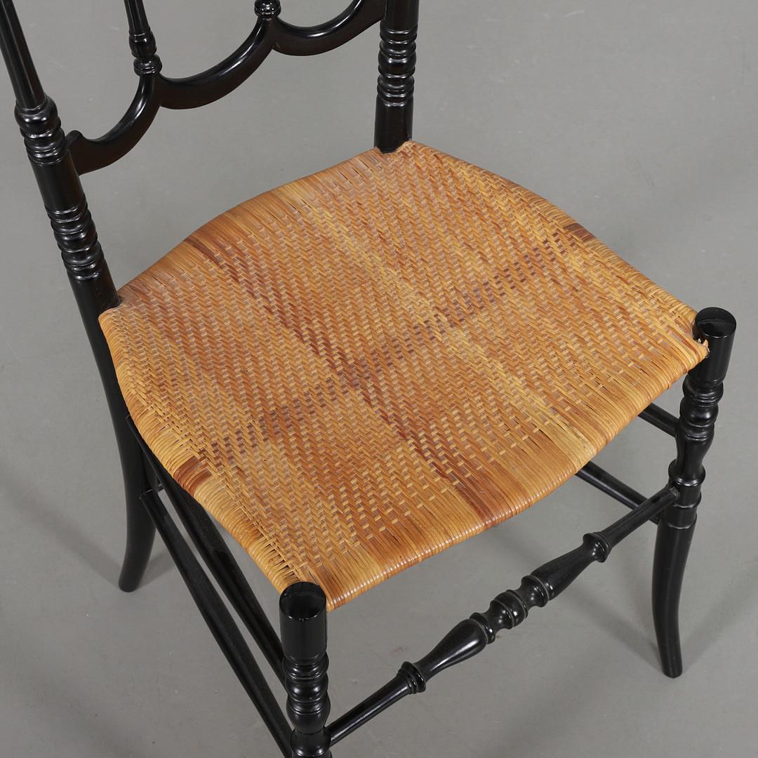 Turned 17th Century Italian Black Lacquered Herringbone Cane Seat Chiavari Chair For Sale
