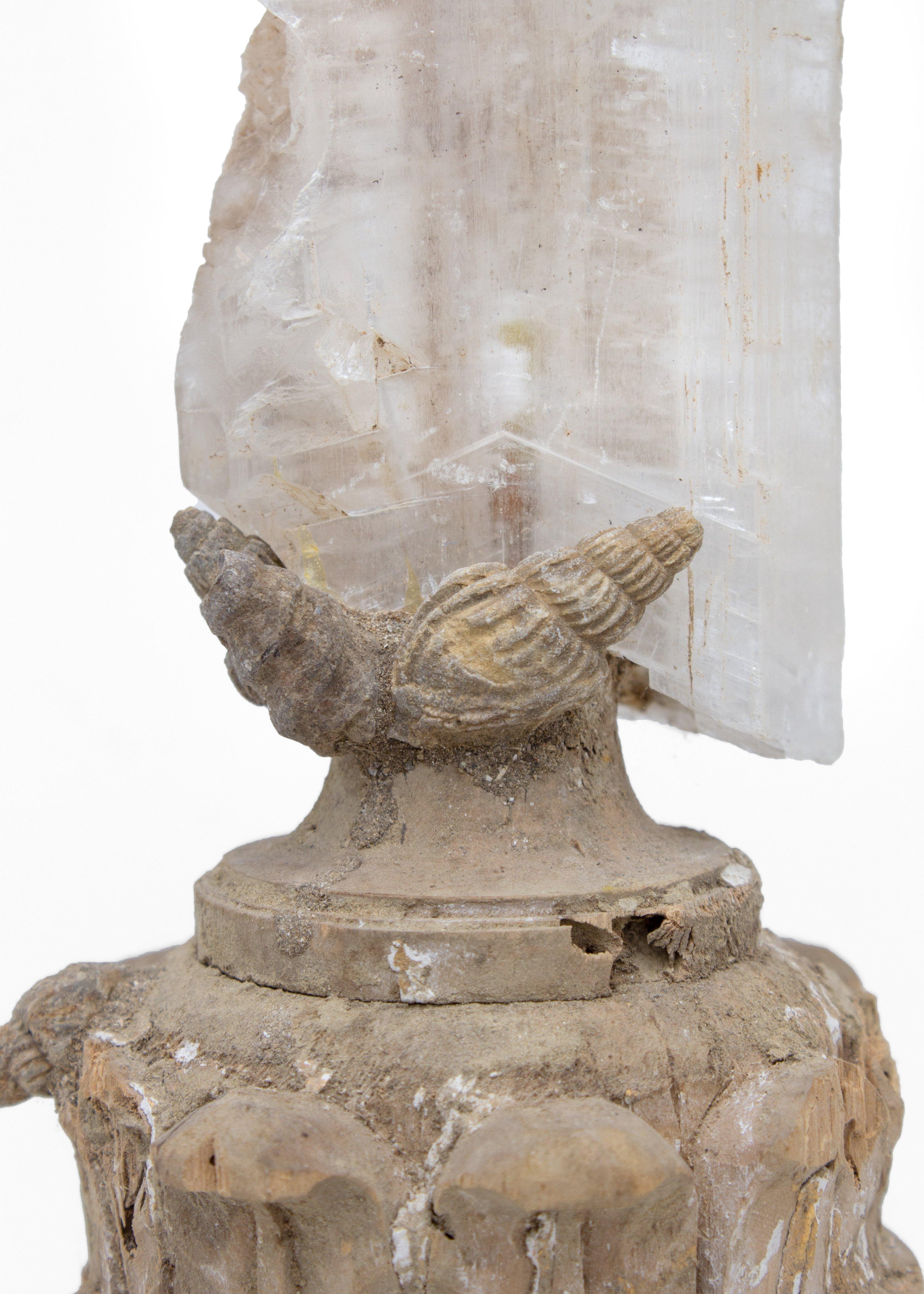 Baroque 17th Century Italian Candlestick Base with a Selenite Blade and Fossil Shells