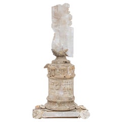 17th Century Italian Candlestick Base with a Selenite Blade and Fossil Shells