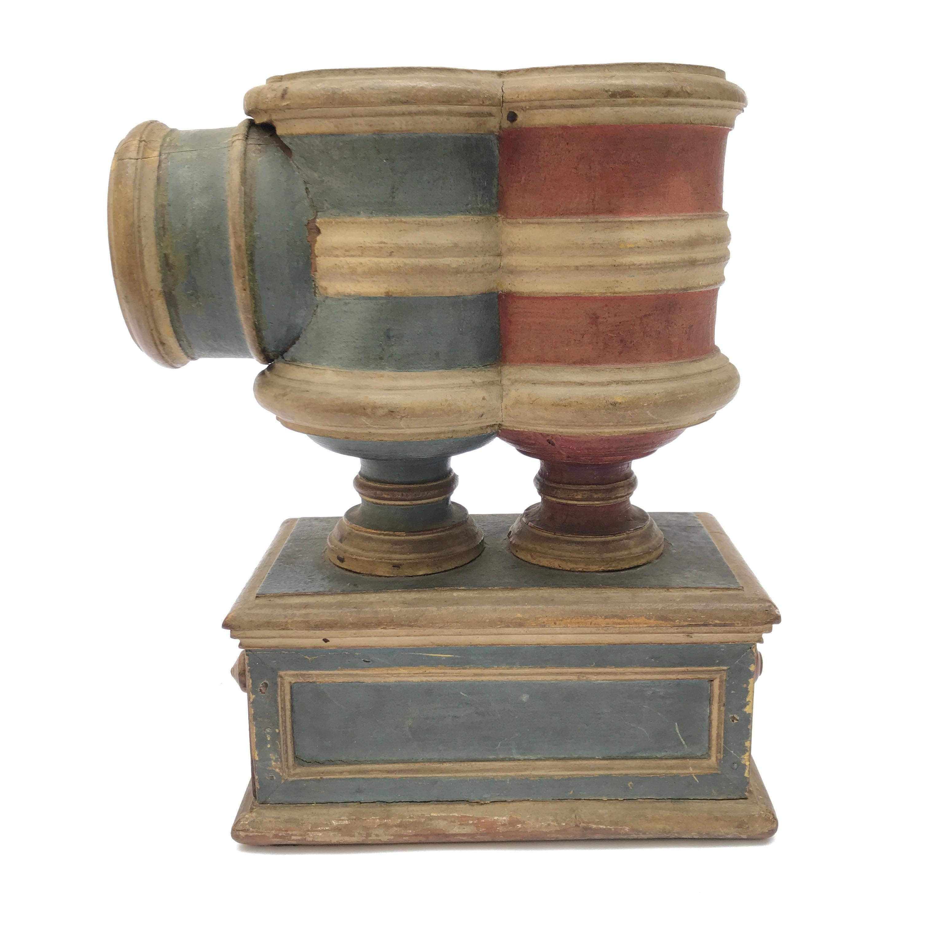 17th Century Italian Ballot Voting Urn Carved Blue and Red Painted Wood For Sale 2