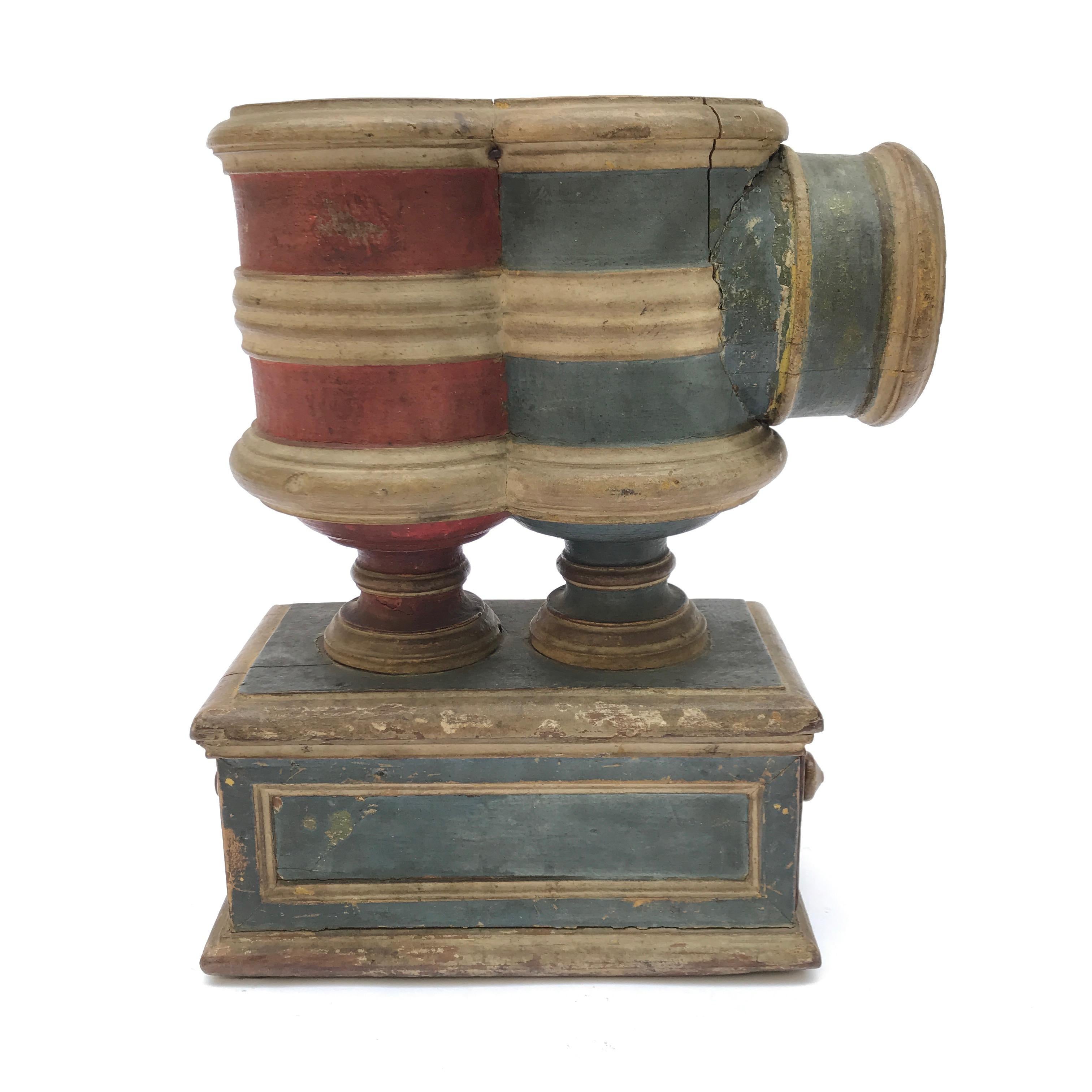 17th Century Italian Ballot Voting Urn Carved Blue and Red Painted Wood For Sale 6