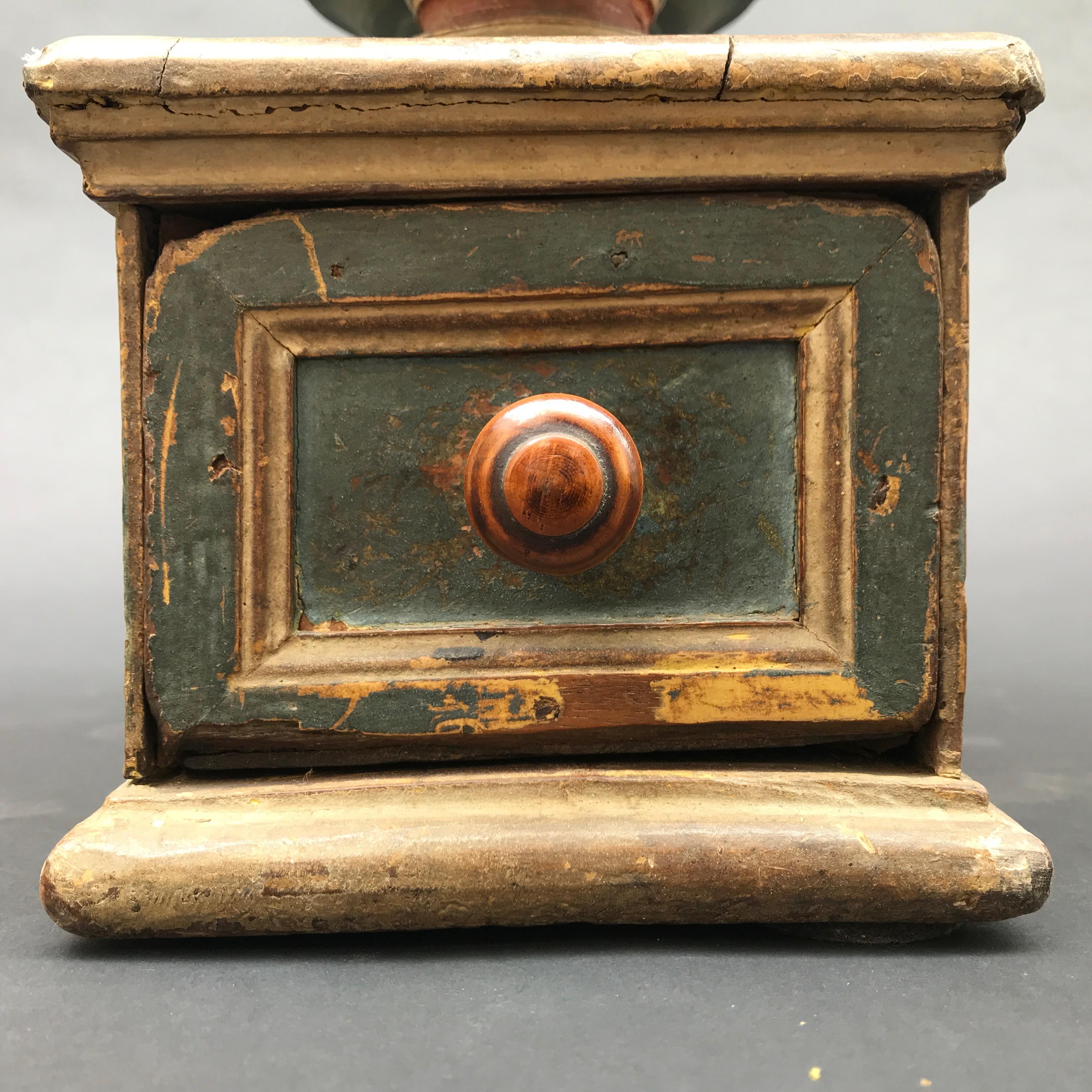 Baroque 17th Century Italian Ballot Voting Urn Carved Blue and Red Painted Wood For Sale