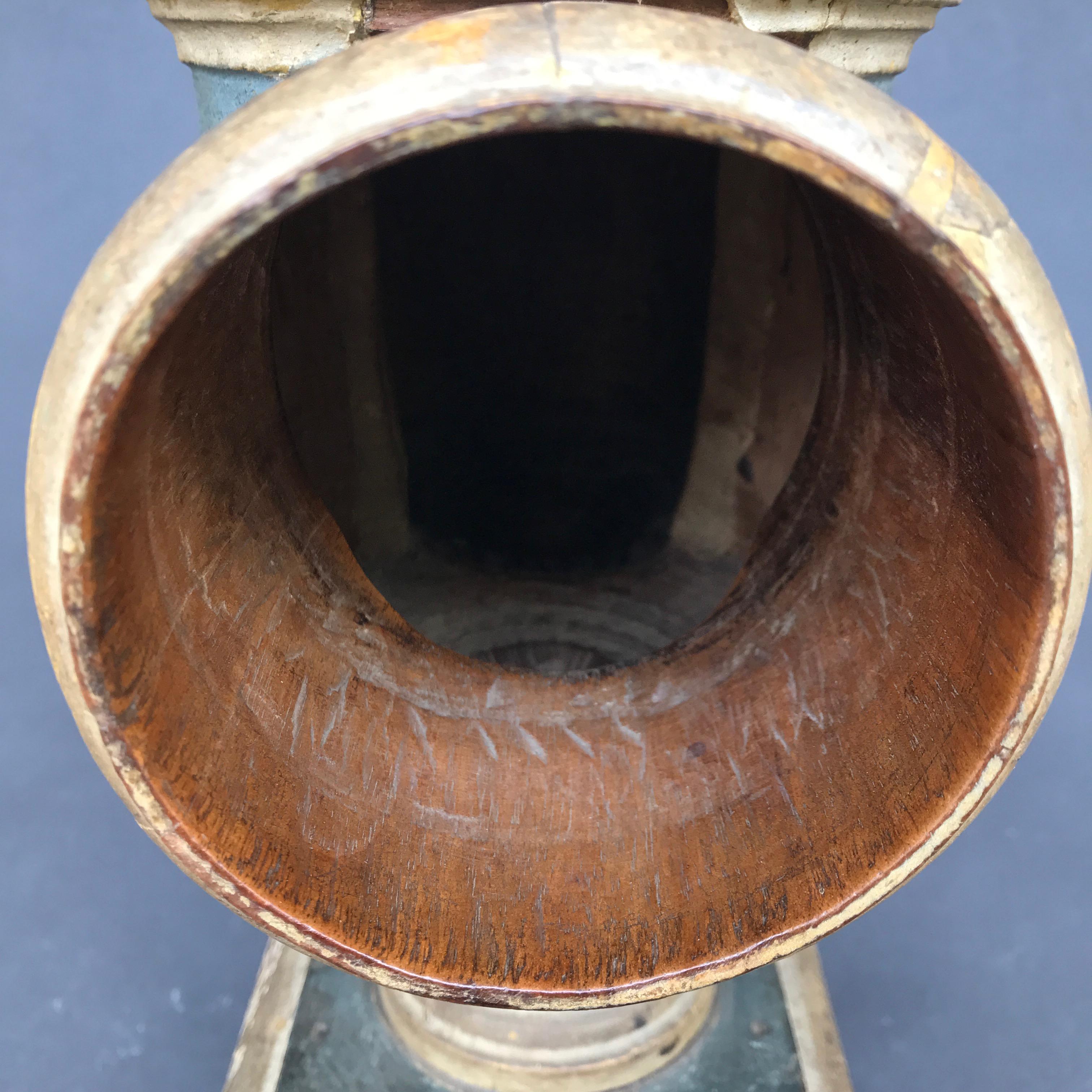 Hand-Painted 17th Century Italian Ballot Voting Urn Carved Blue and Red Painted Wood For Sale