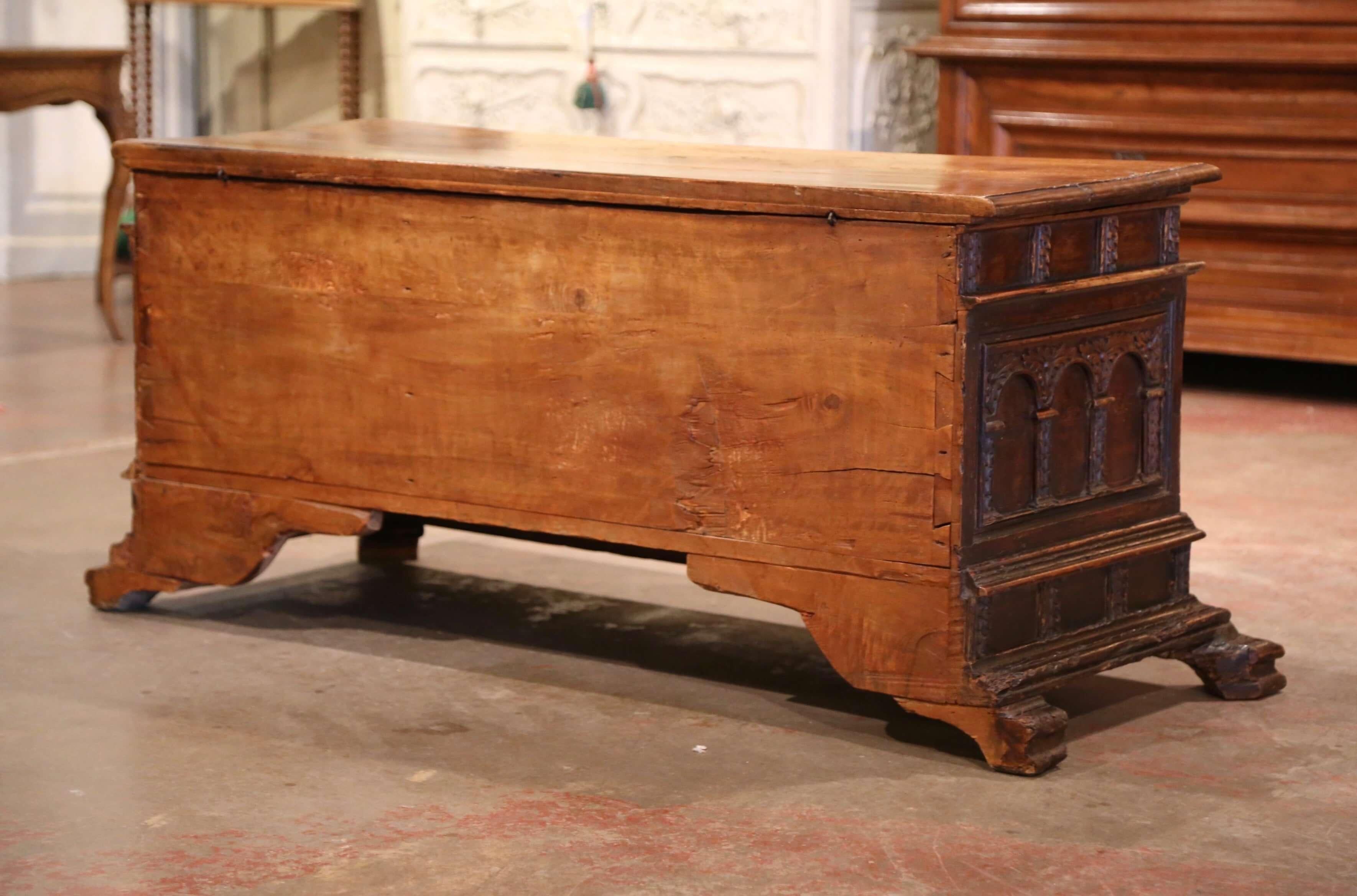 17th Century Italian Carved Cassone Trunk with Drawers and Inside Carved Panel For Sale 5