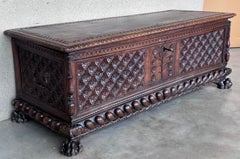 17th Century Italian Carved Cassone Trunk with Original Hardware