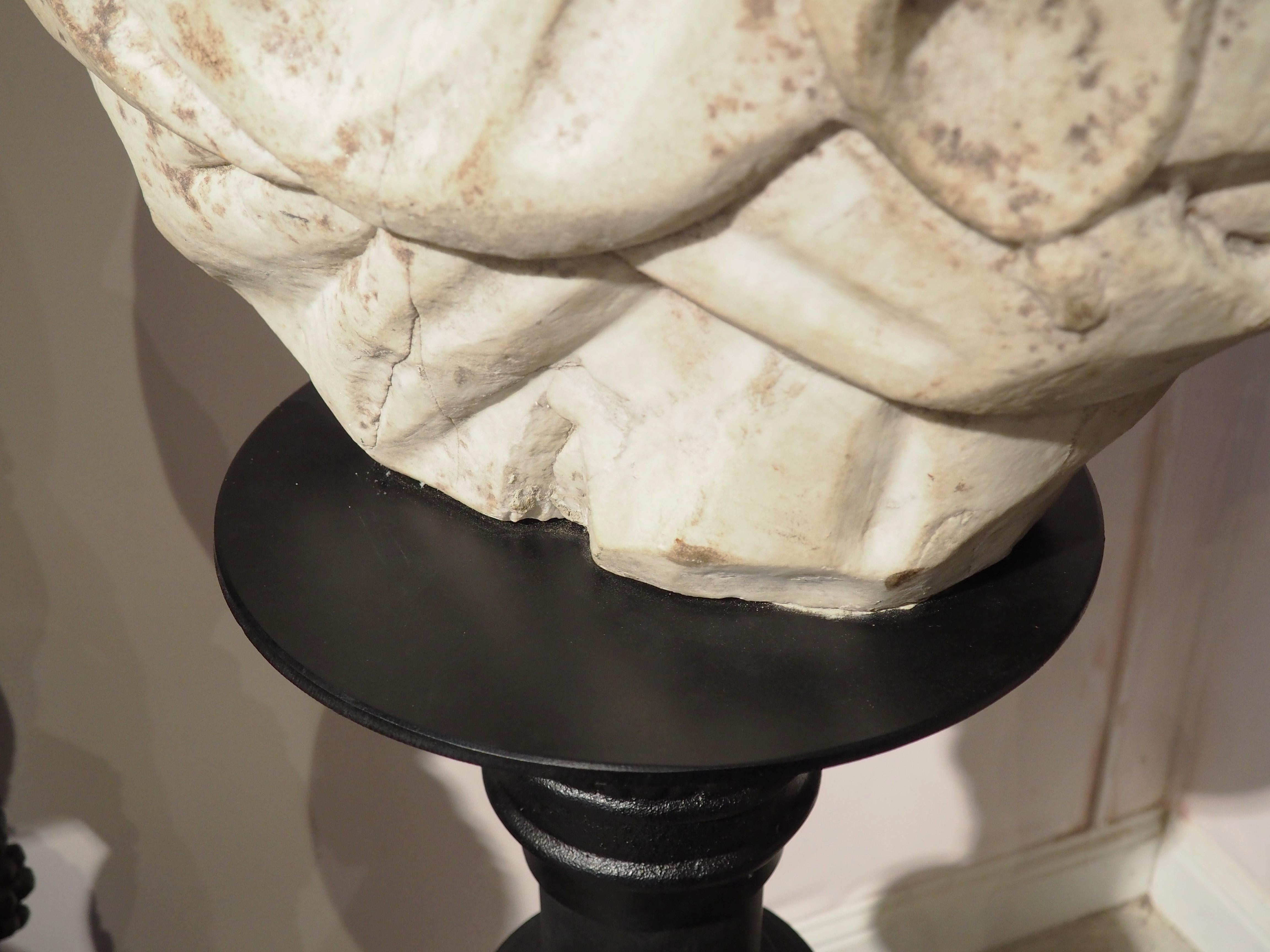 17th Century Italian Carved Marble Bust on Iron Stand from the Amalfi Coast For Sale 7