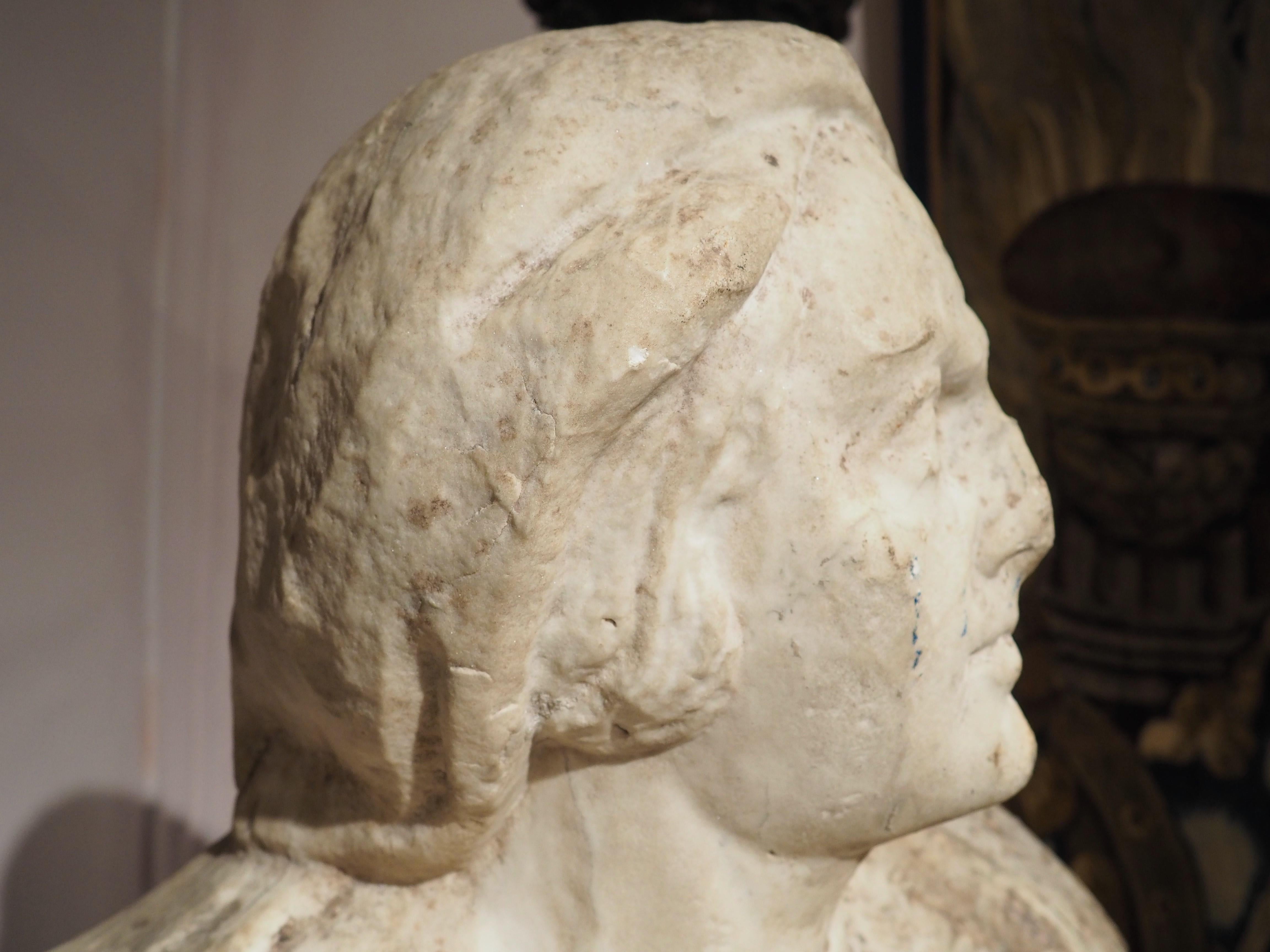 17th Century Italian Carved Marble Bust on Iron Stand from the Amalfi Coast For Sale 2