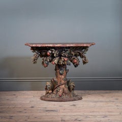 17th Century Italian Carved Polychrome Table, with Breccia Capitolina Marble Top