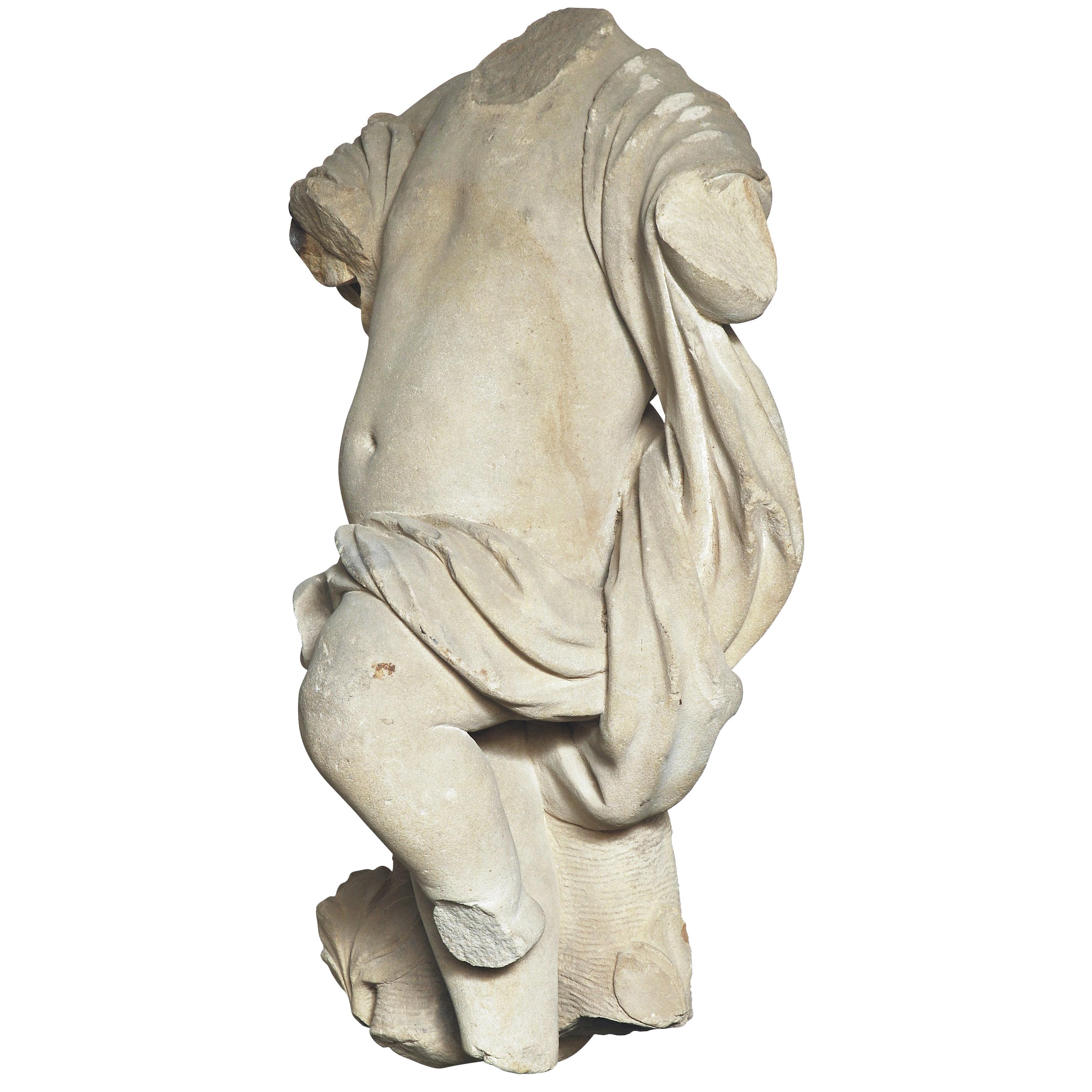 A 17th Century Italian Carved Sandstone Torso of an Infant in Motion For Sale
