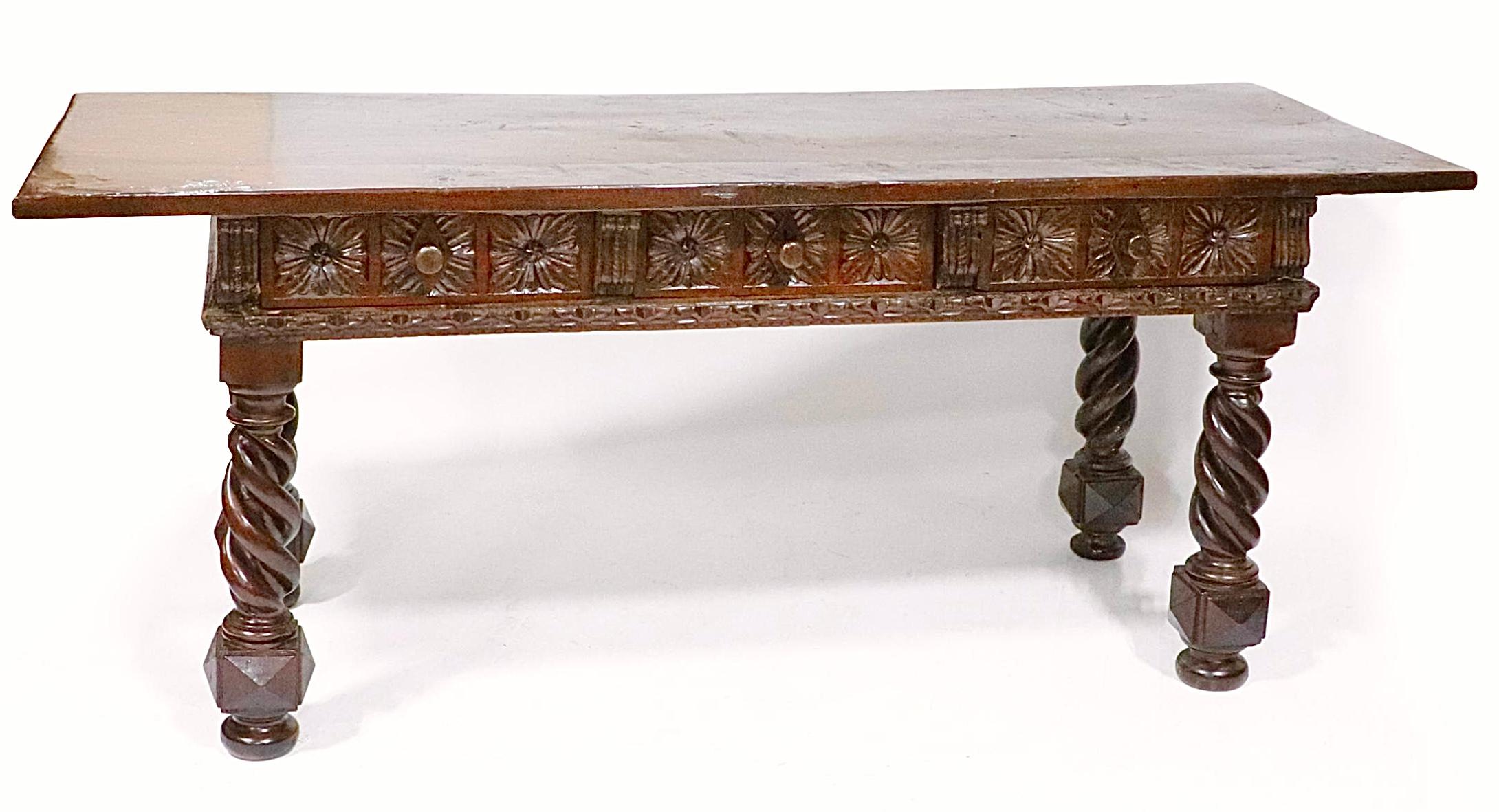 17th Century Italian Carved Walnut Table or Desk For Sale 4