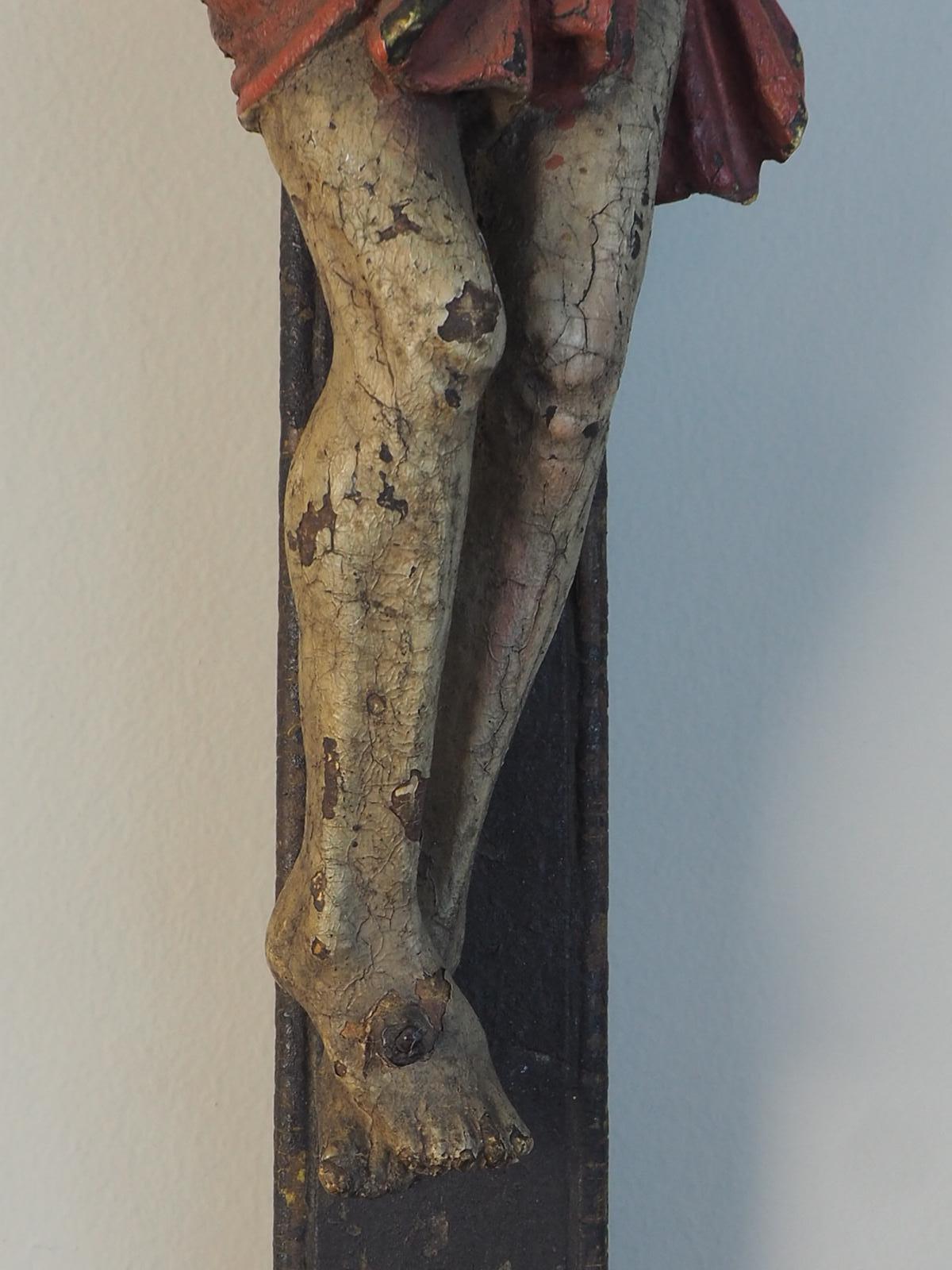17th Century Italian Carved Wood Polychrome Corpus Christi Starburst Crucifix/Cr For Sale 2