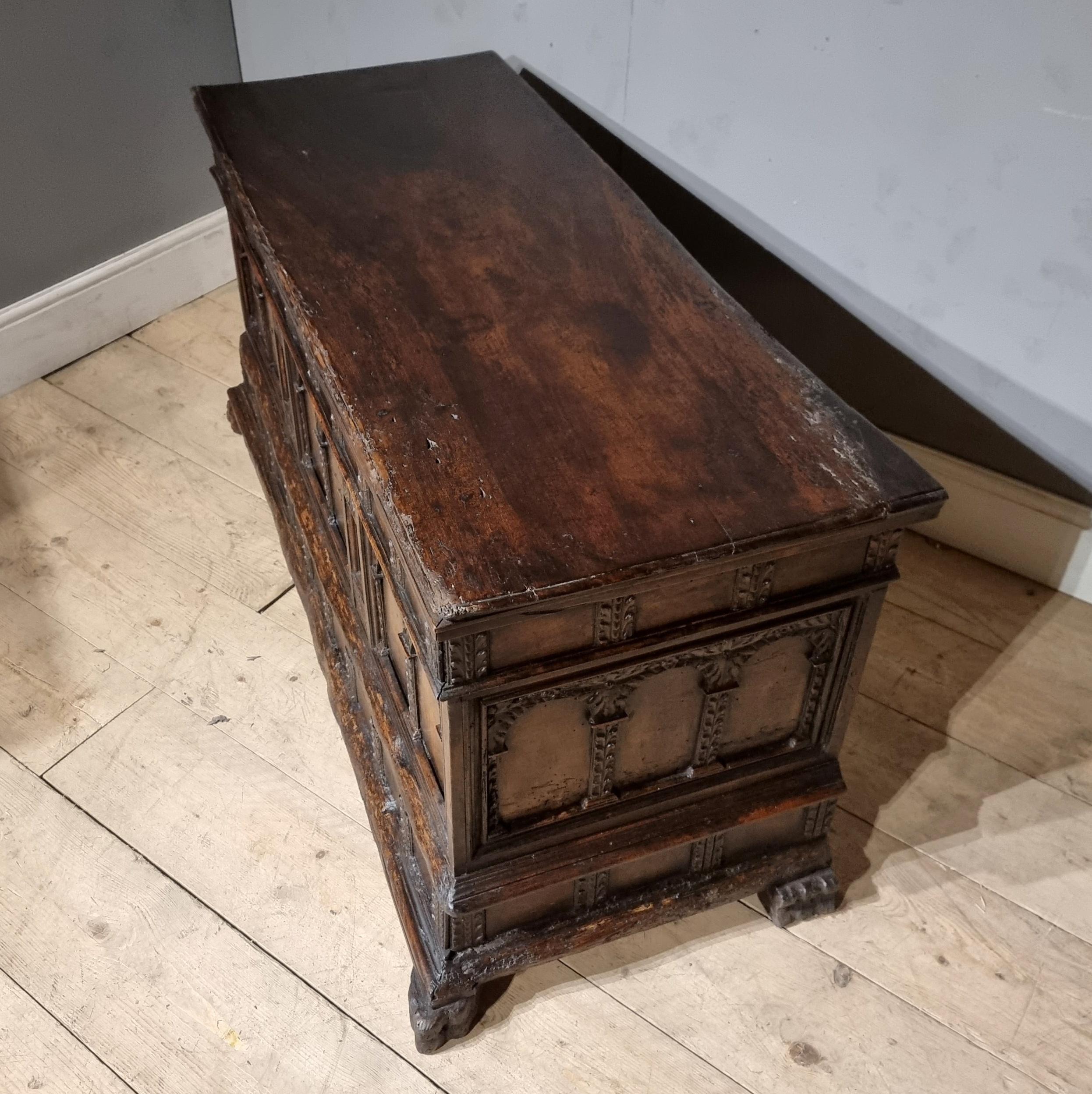 17th Century Italian Carved Walnut Cassone Coffer 9