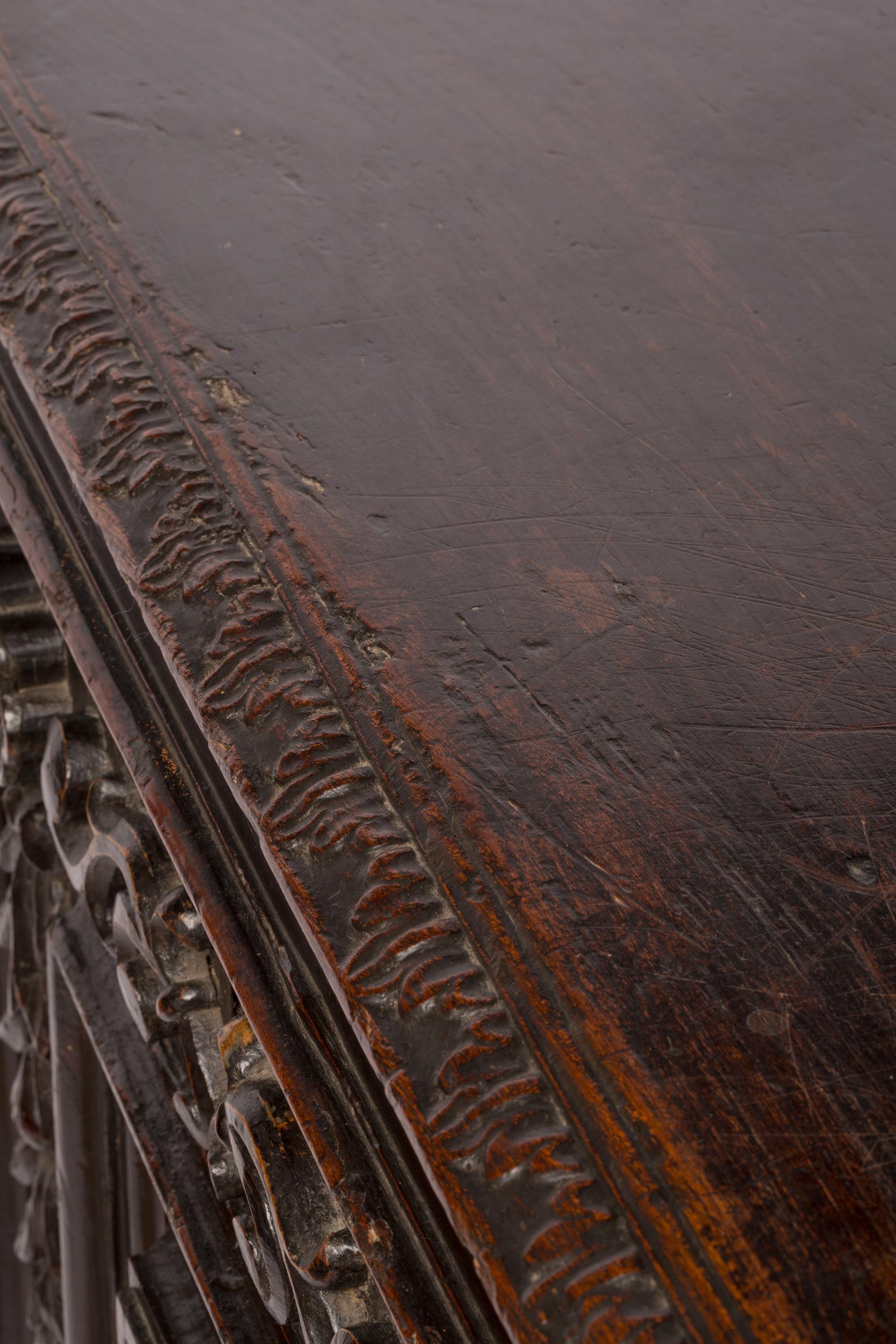 Antique 17th Century Italian Cassone Wedding Chest with Hand-Carved Detailing For Sale 5