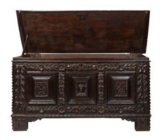 Antique 17th Century Italian Cassone Wedding Chest with Hand-Carved Detailing