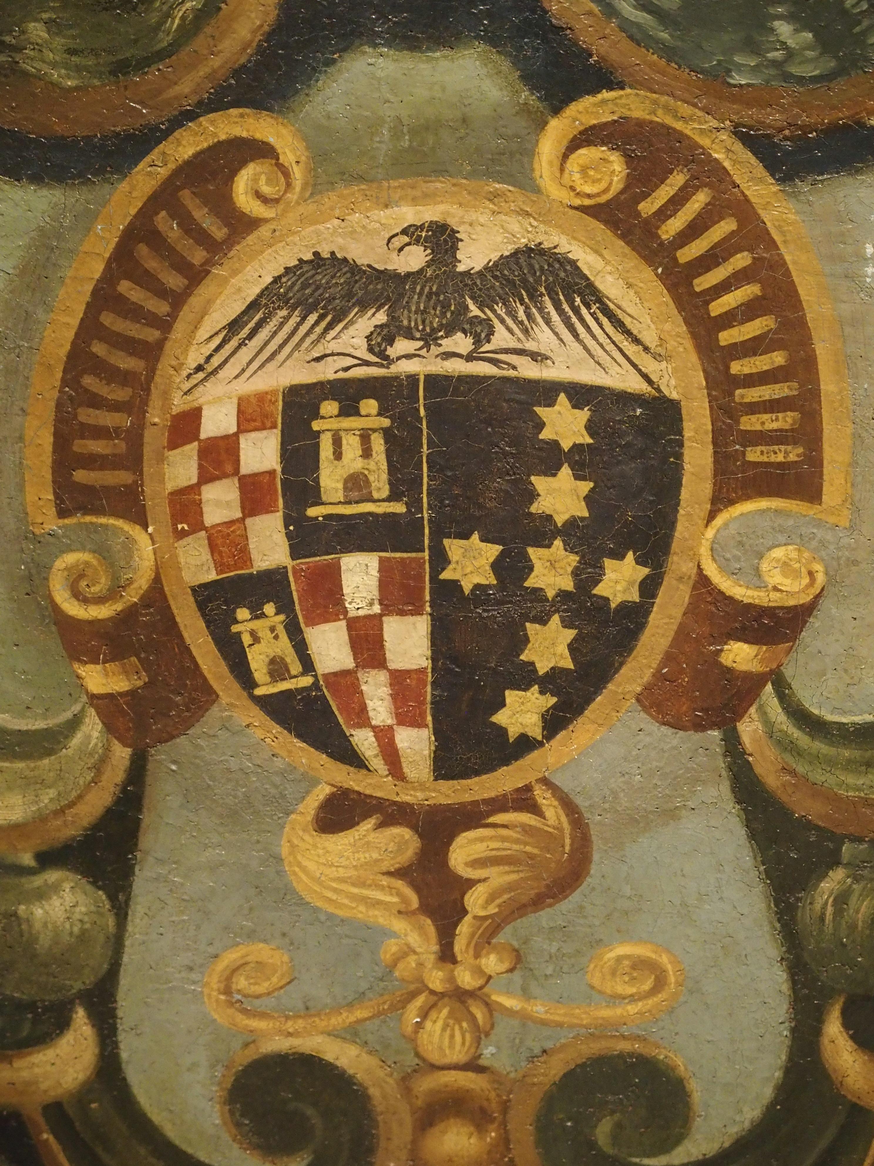 Wood 17th Century Italian Coat of Arms Oil on Canvas Painting