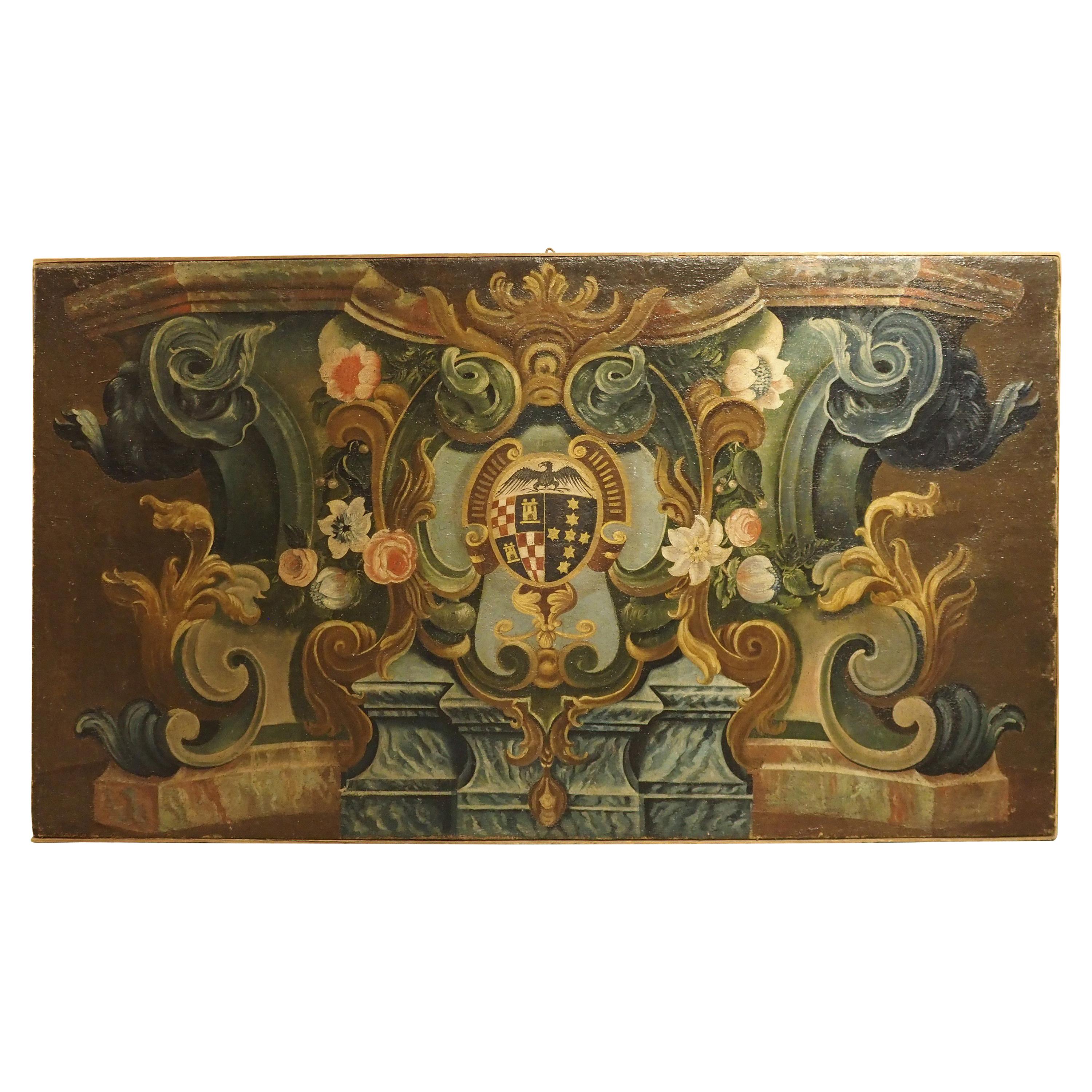 17th Century Italian Coat of Arms Oil on Canvas Painting