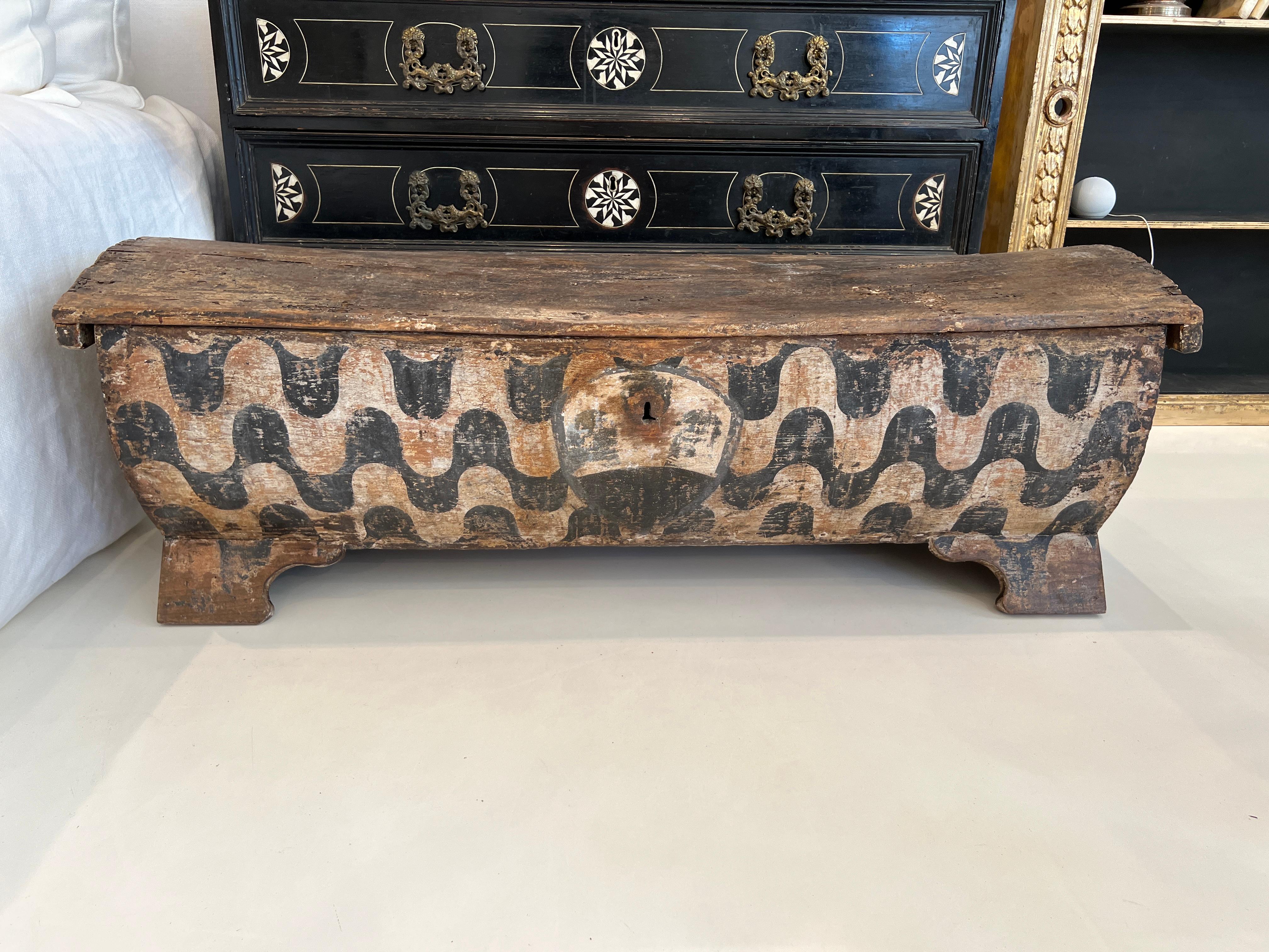 Wood 17th Century Italian Coffre with Geometric Painting