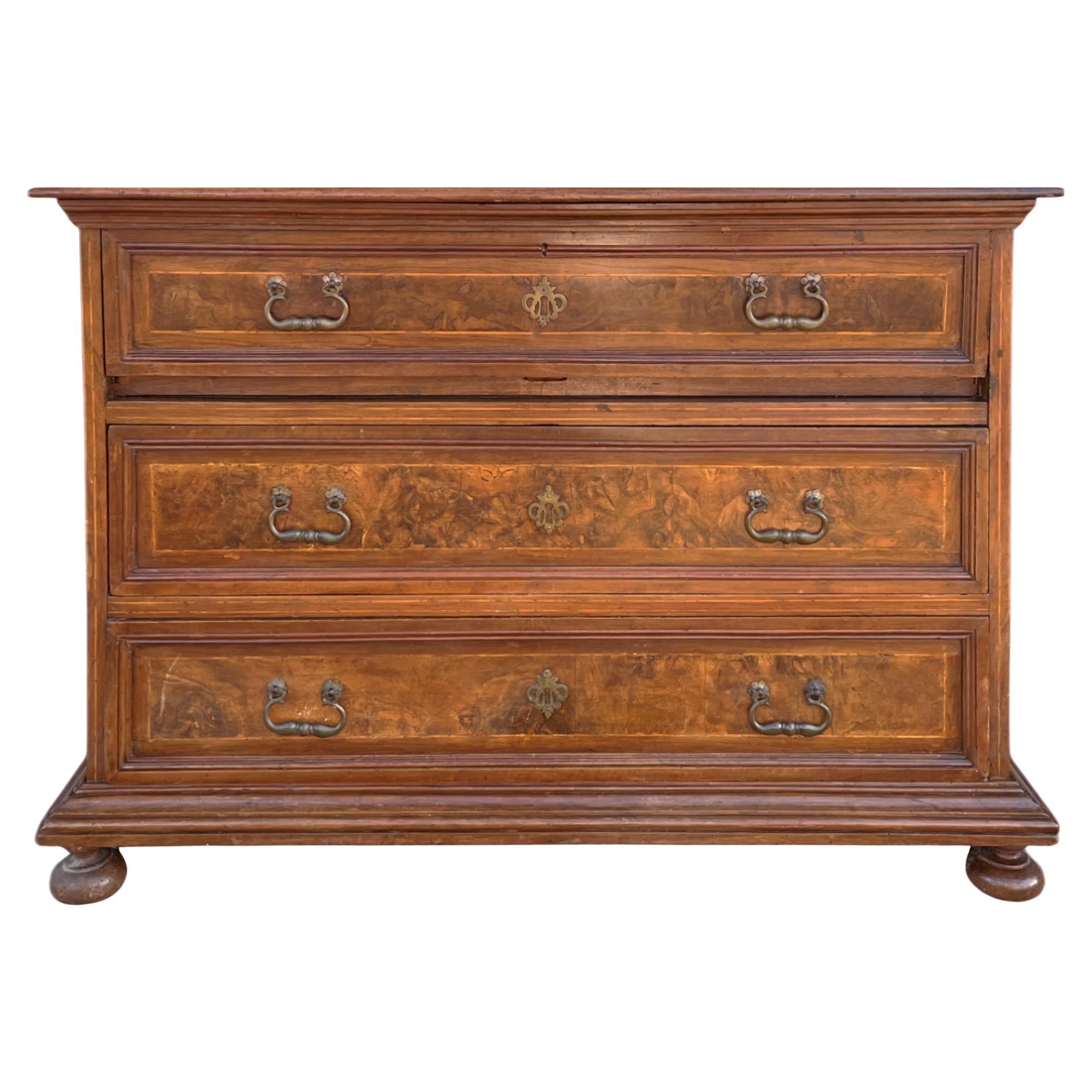 Baroque 17th Century Italian Commode with Secretaire For Sale
