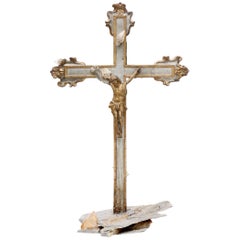 17th Century Italian Crucifix Decorated with Calcite Crystals in Matrix