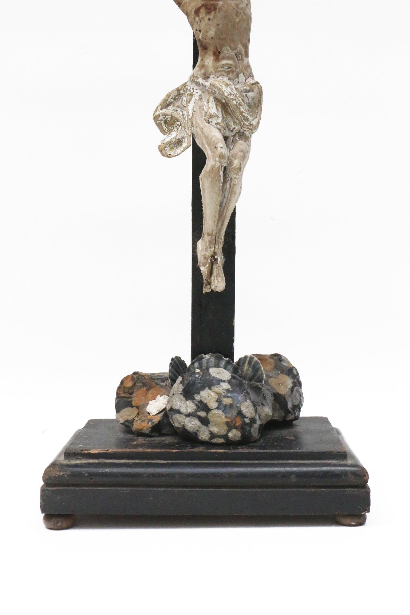 Baroque 17th Century Italian Crucifix 'Venice' with Snowflake Obsidian and Fossil Shells