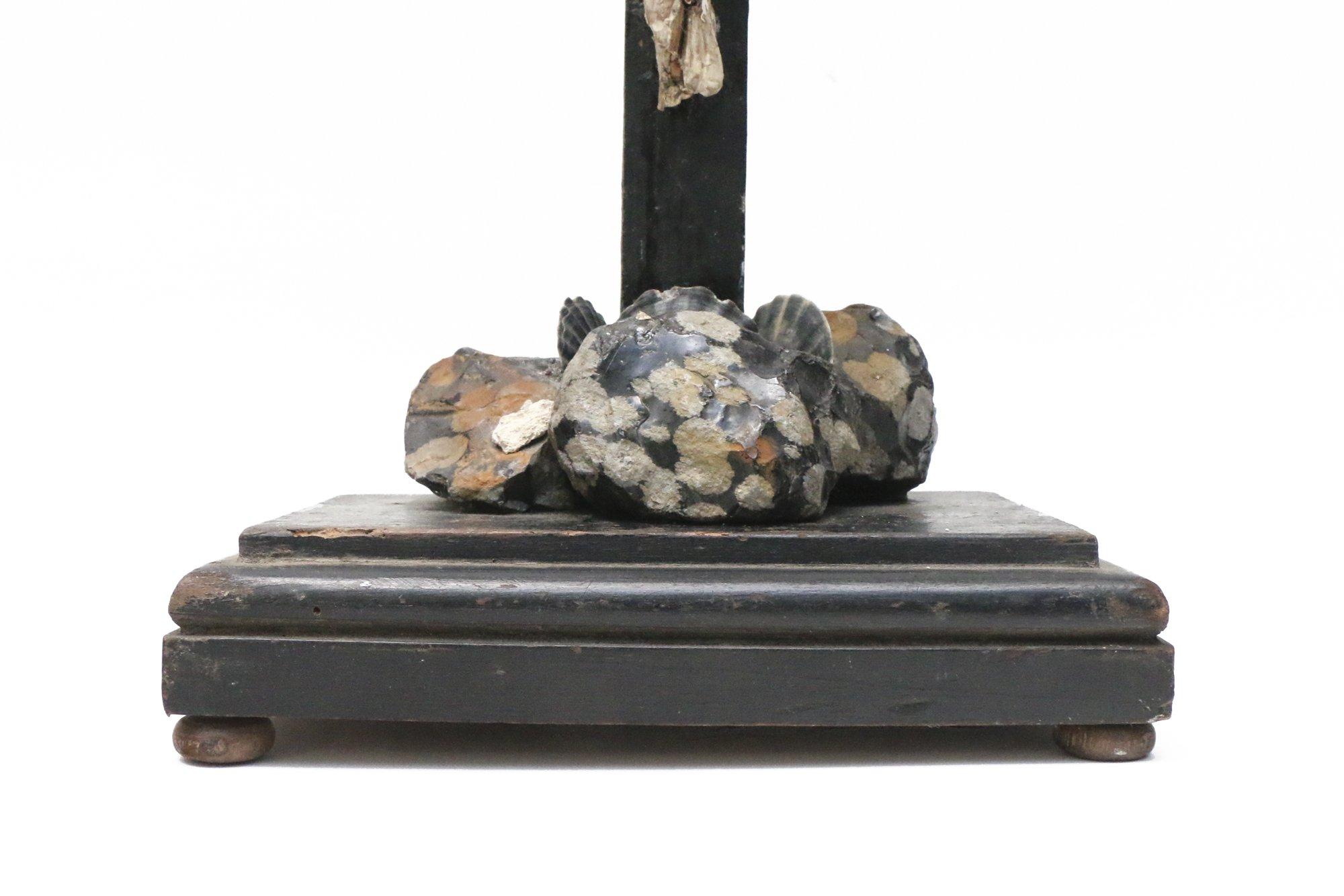 18th Century and Earlier 17th Century Italian Crucifix 'Venice' with Snowflake Obsidian and Fossil Shells