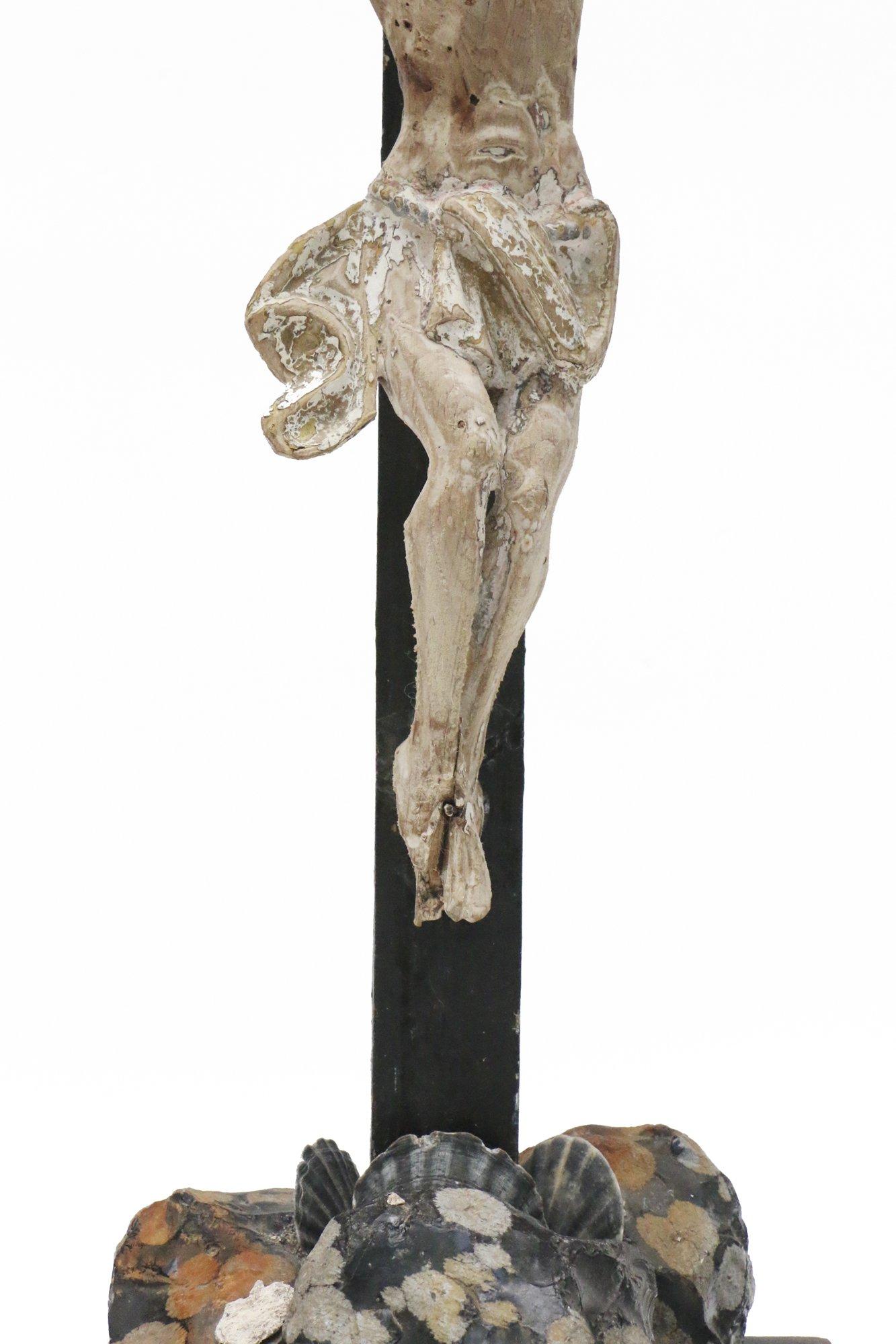17th Century Italian Crucifix 'Venice' with Snowflake Obsidian and Fossil Shells 1