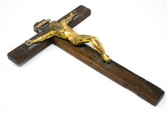 17th Century Italian Crucifix with Golden Bronze Christ on a Wooden Cross