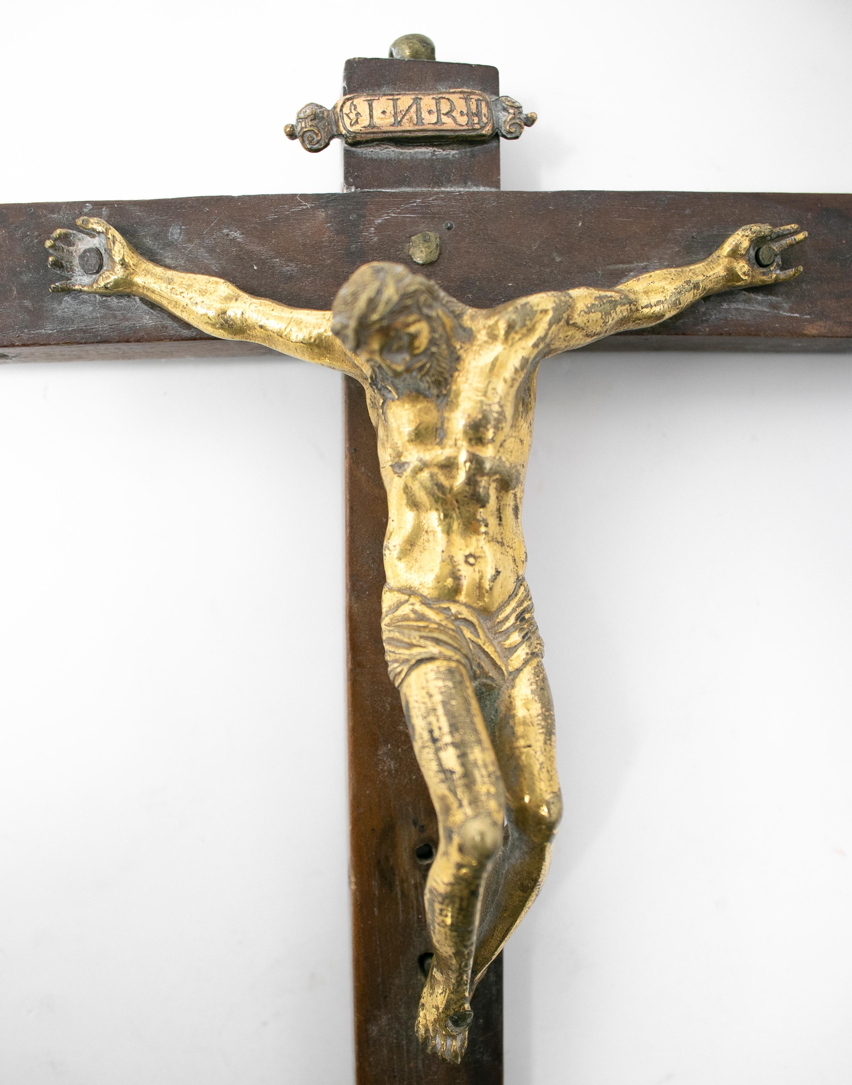 18th Century and Earlier 17th Century Italian Crucifix with Golden Bronze Christ on a Wooden Cross