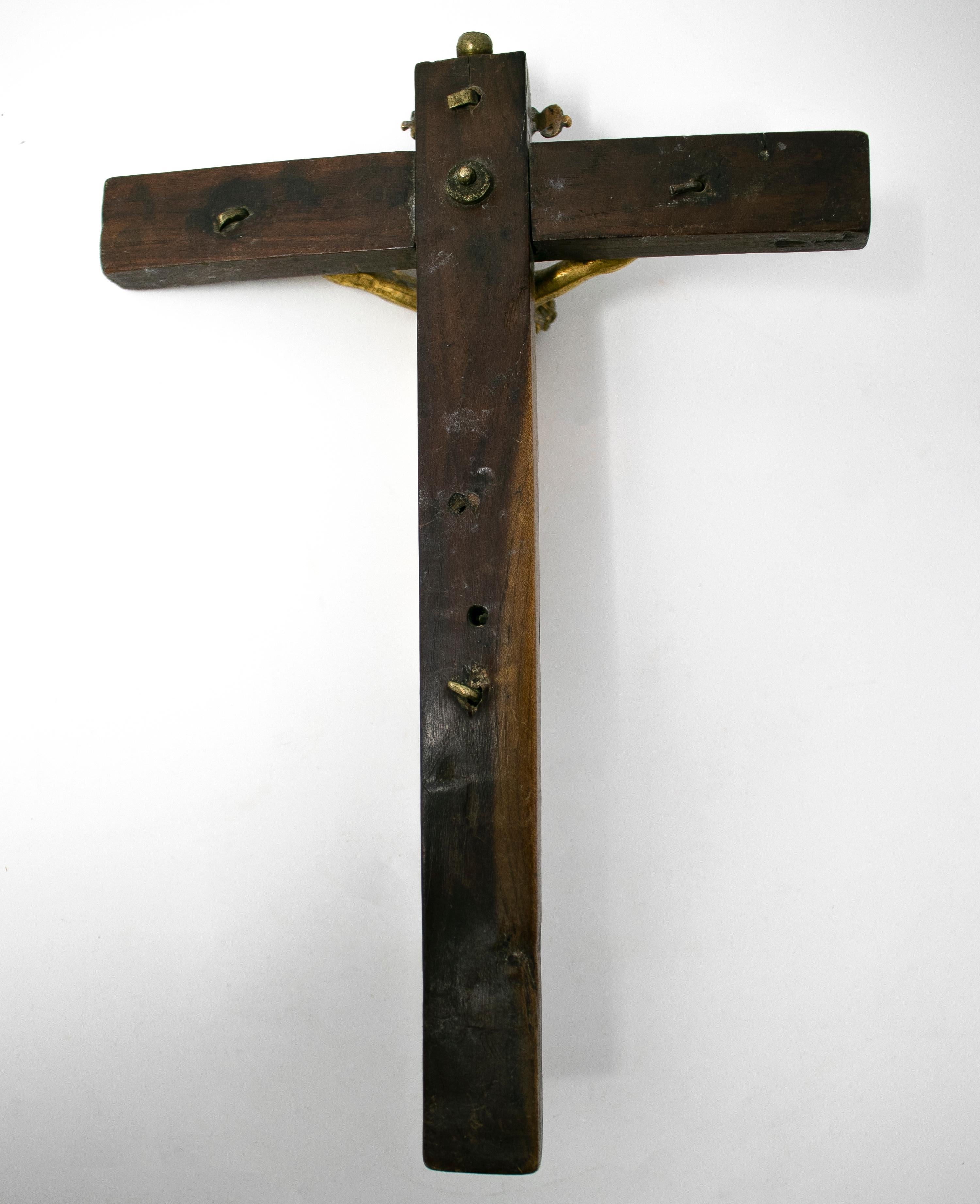 17th Century Italian Crucifix with Golden Bronze Christ on a Wooden Cross 5