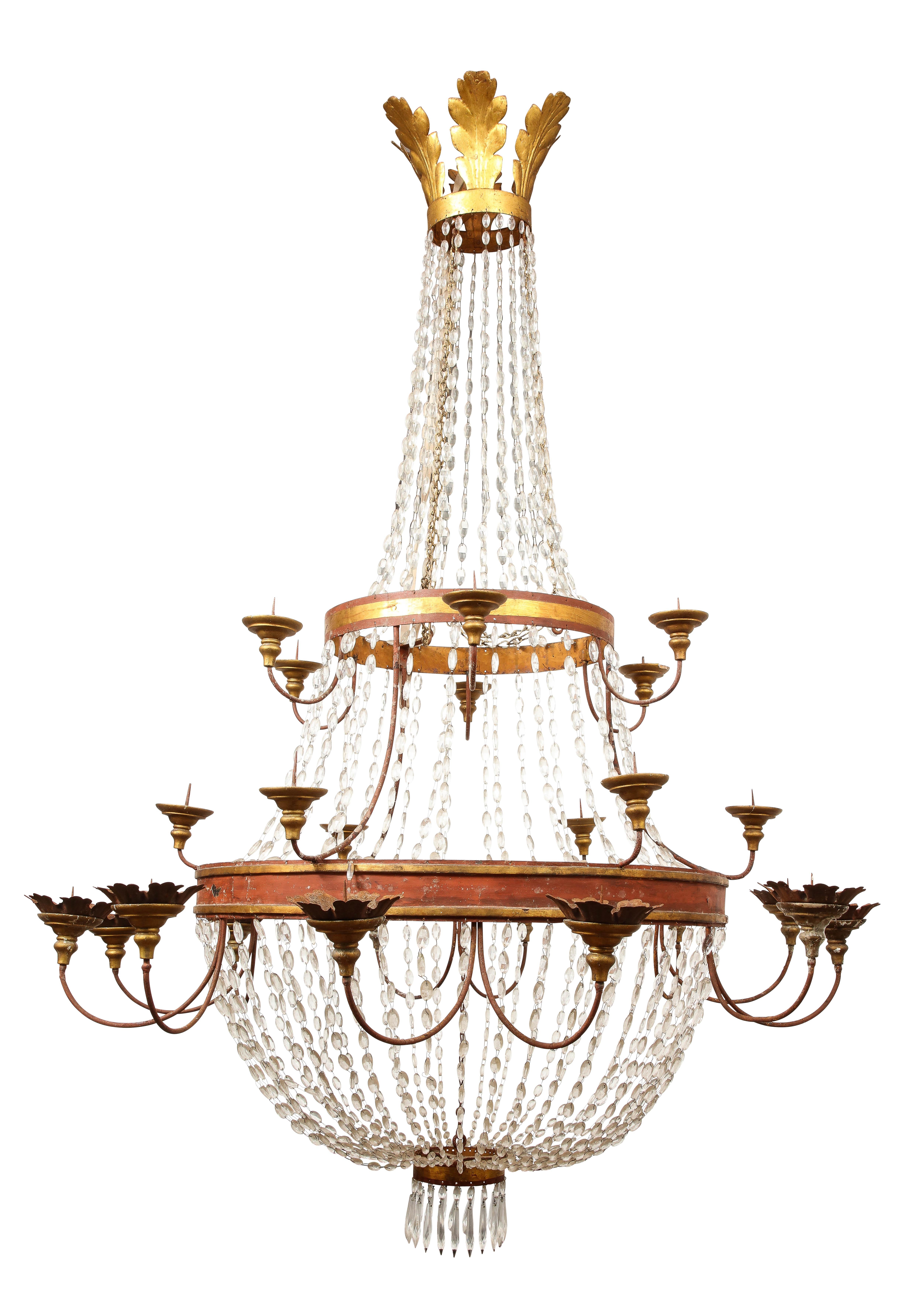 Neoclassical 17th Century Italian Crystal and Gilt Chandelier  For Sale