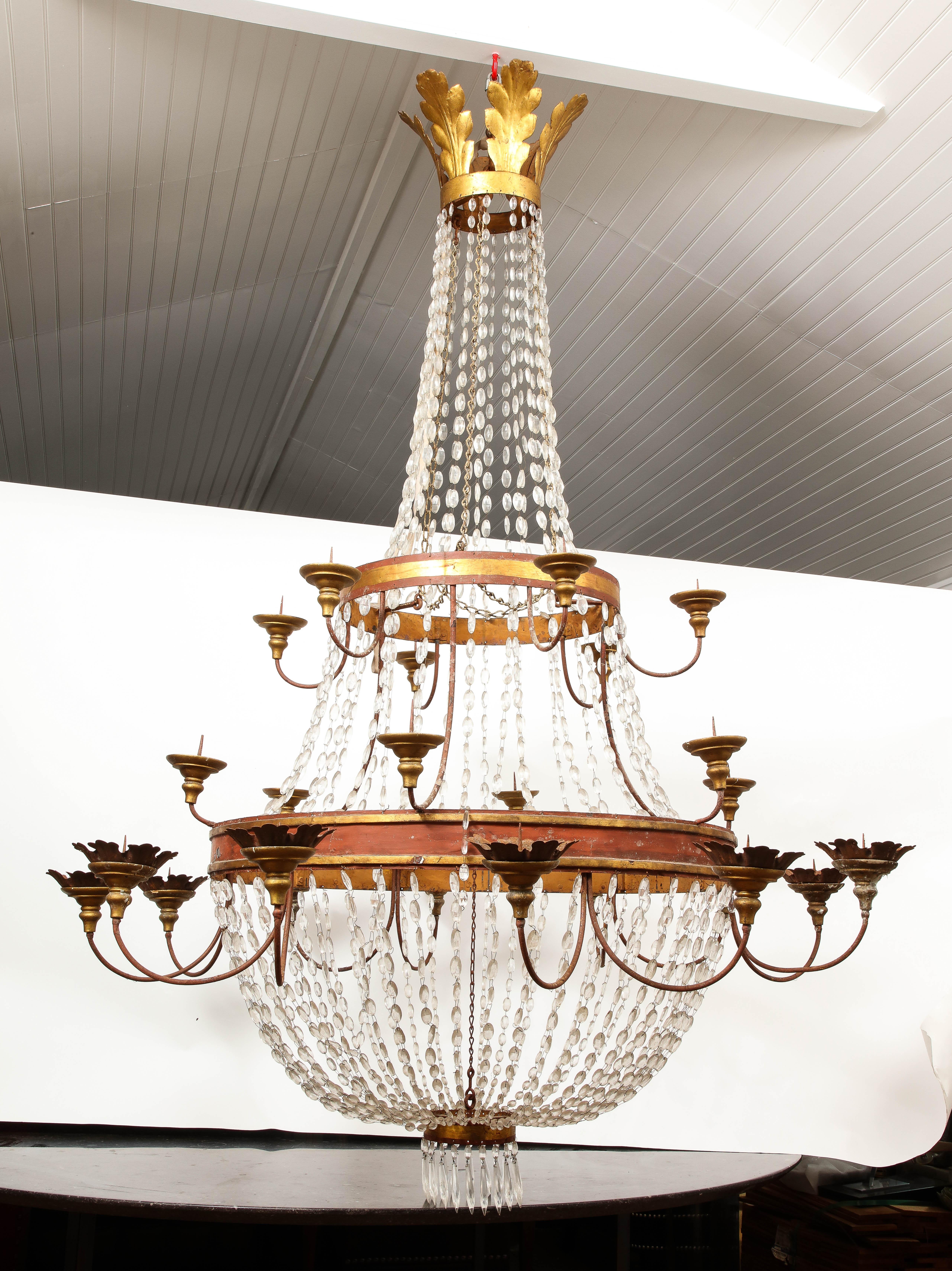 18th Century and Earlier 17th Century Italian Crystal and Gilt Chandelier  For Sale