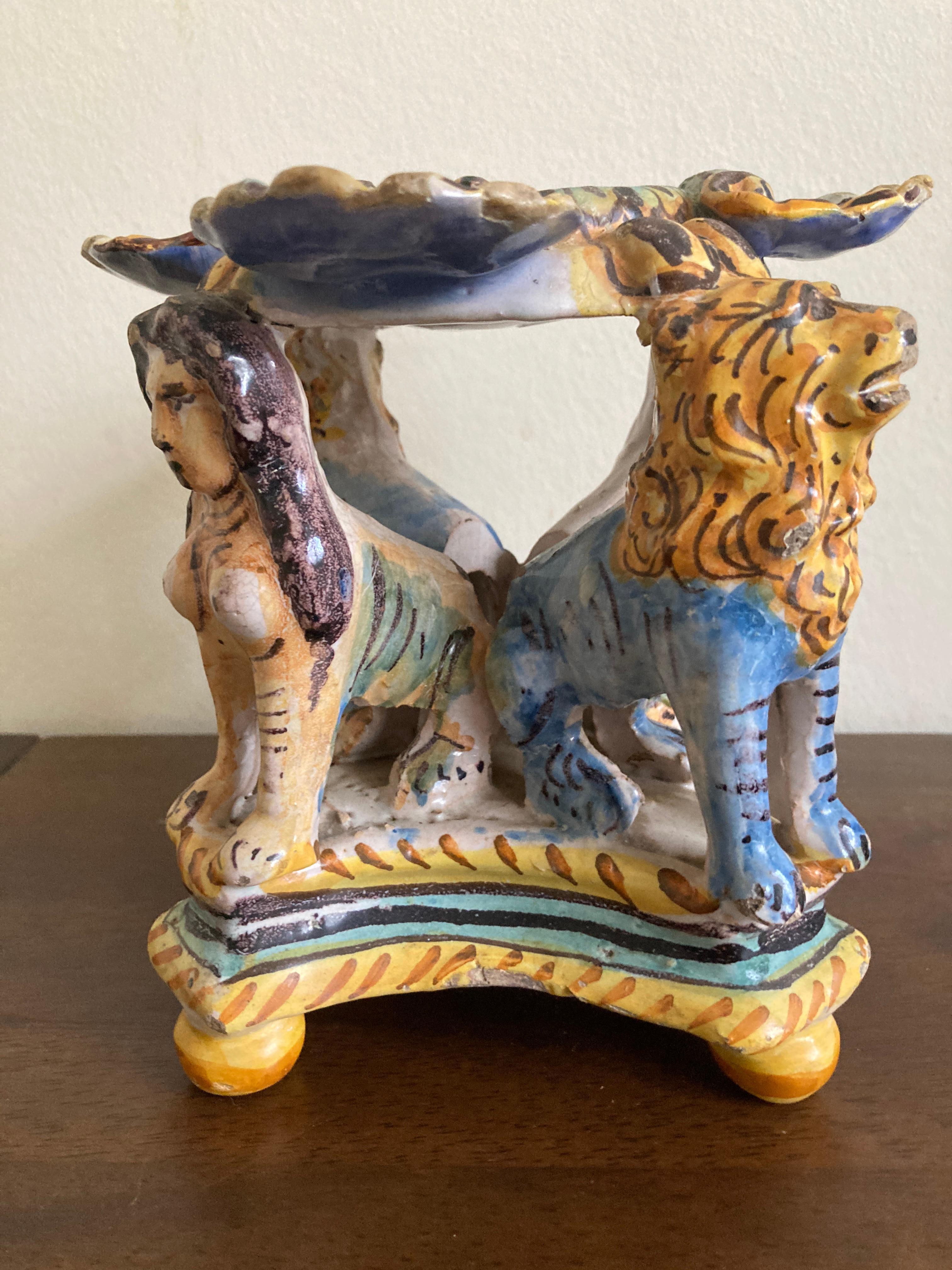 Baroque 17th Century Italian Deruta Maiolica Salt For Sale