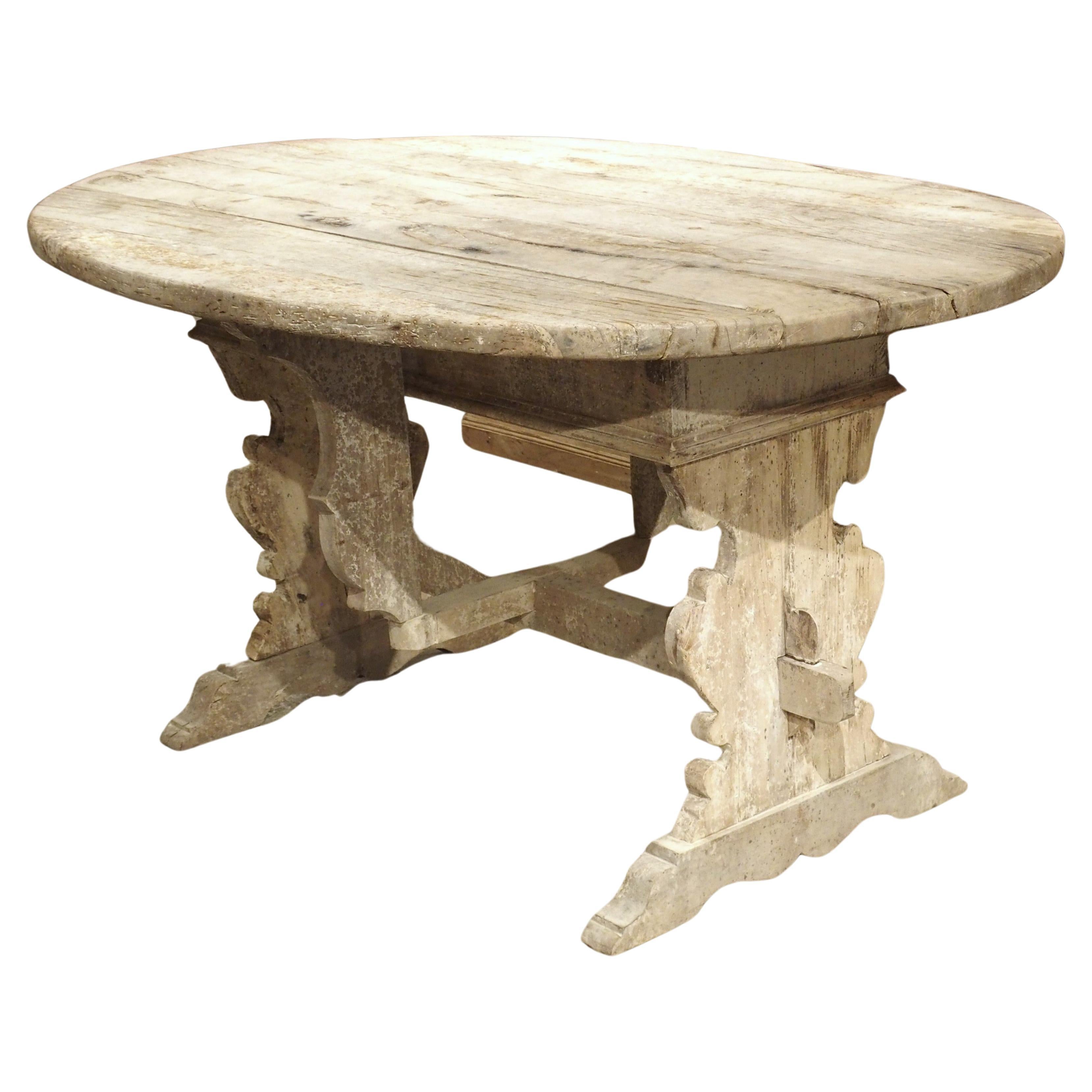 17th Century Italian Drop-Leaf Table in Whitewashed Oak