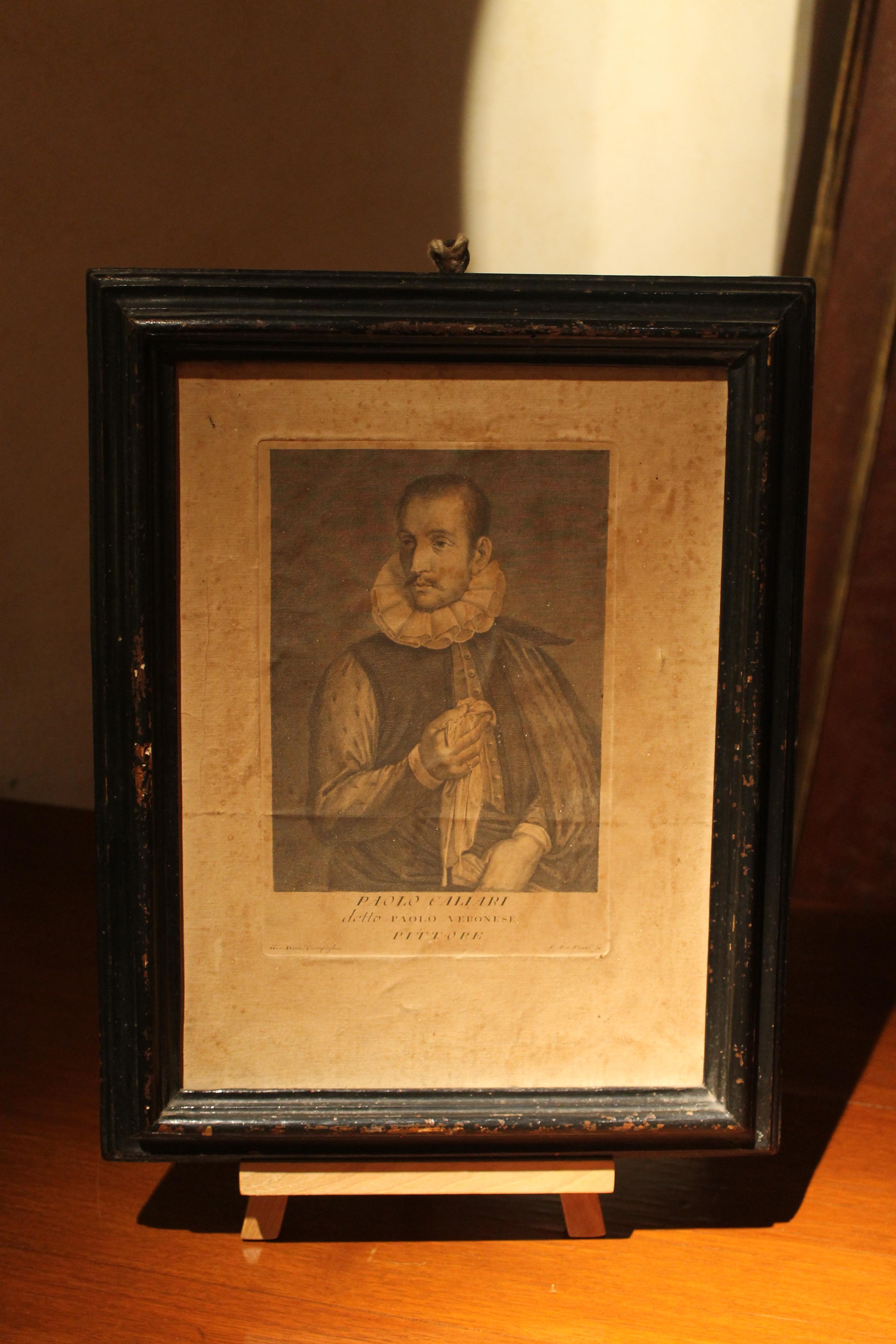 17th Century Italian Engravings of Two Painter's Portraits in Black Frame 4