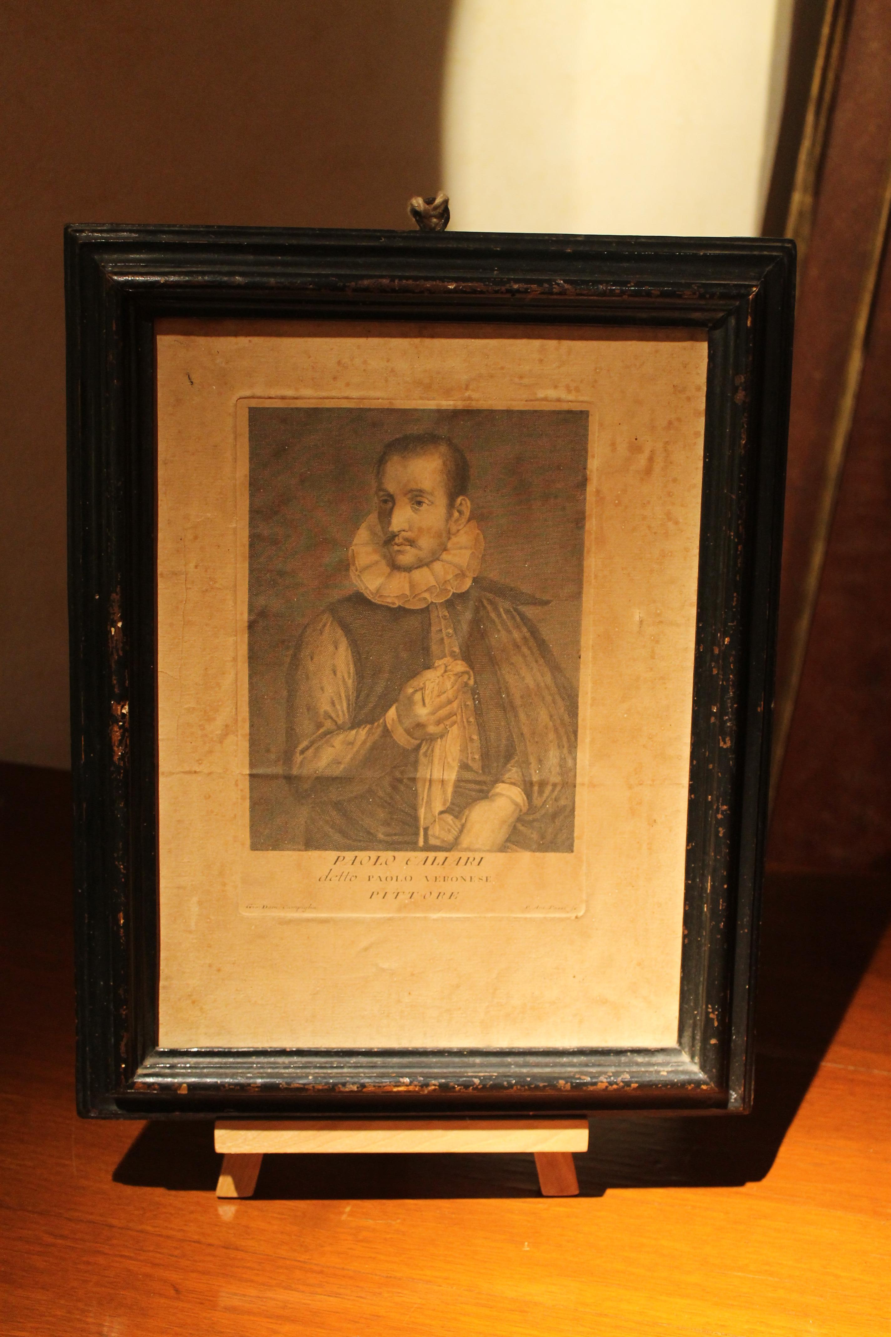 17th Century Italian Engravings of Two Painter's Portraits in Black Frame 5